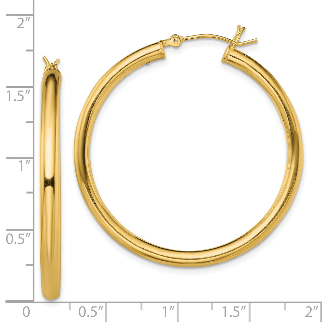 Sterling Silver Gold-Tone Polished 3x40mm Hoop Earrings