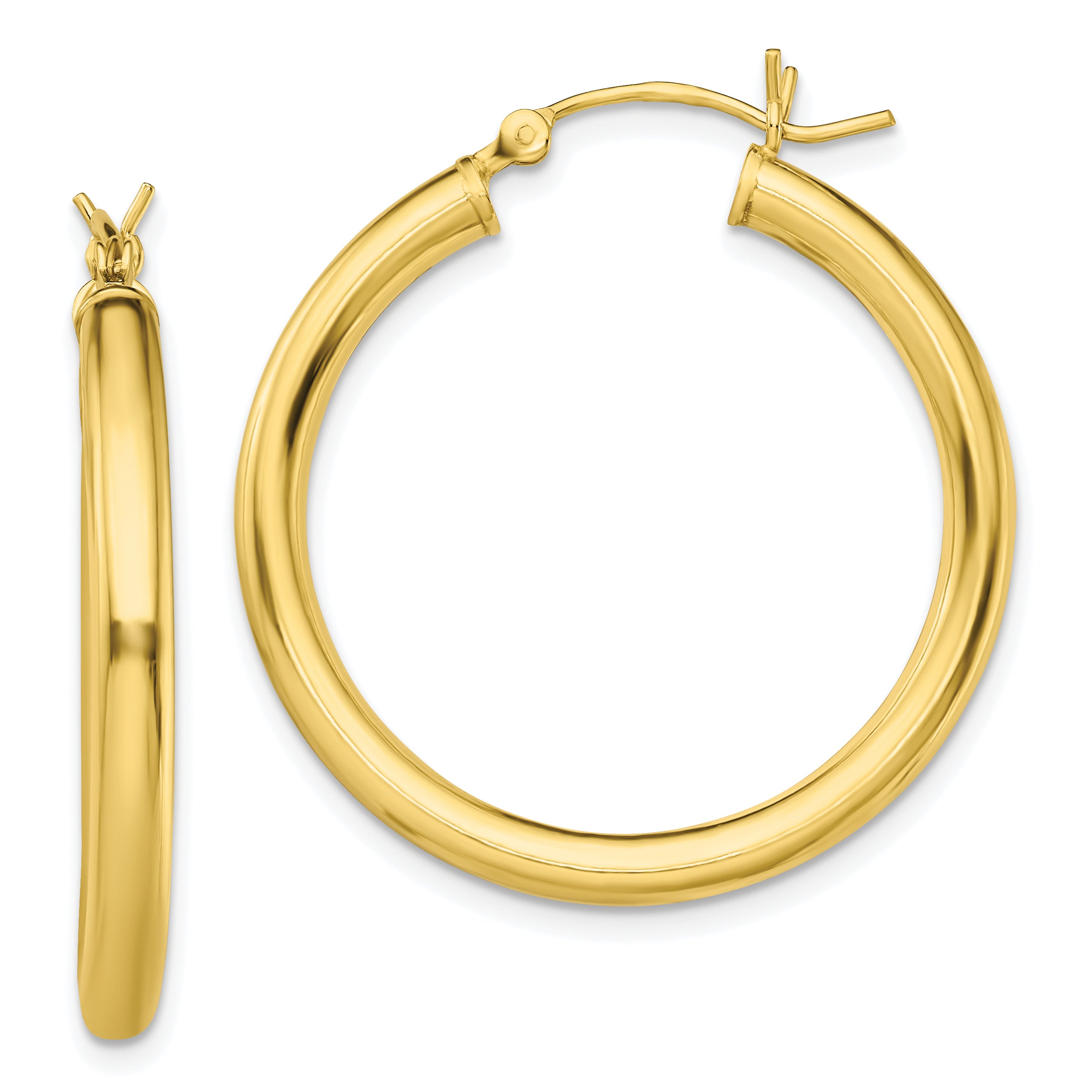 Sterling Silver Gold-Tone Polished 3x30mm Hoop Earrings Main image