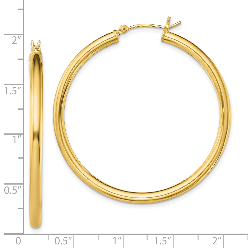 Sterling Silver Gold-Tone Polished 3x45mm Hoop Earrings