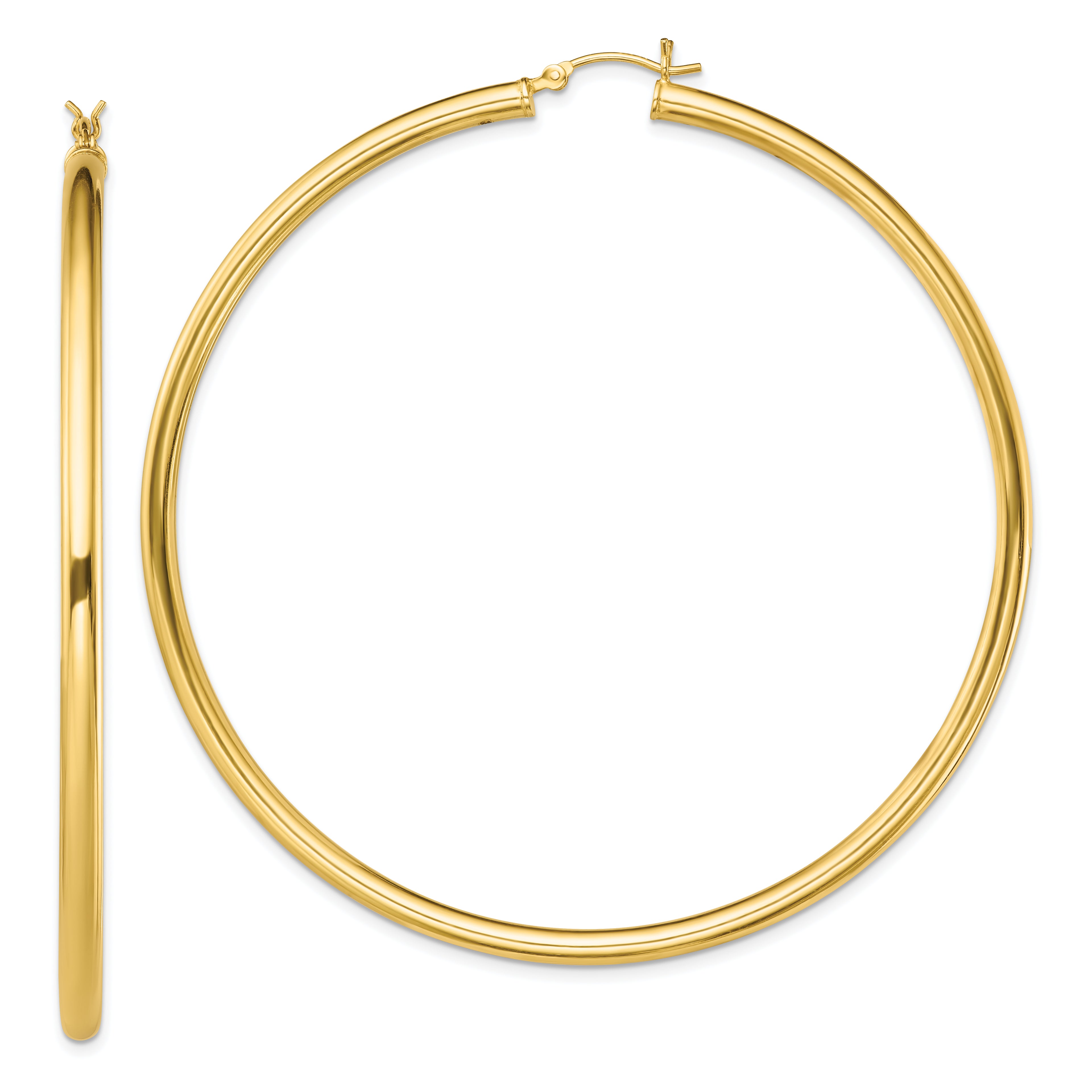 Sterling Silver Gold-Tone Polished 3x70mm Hoop Earrings
