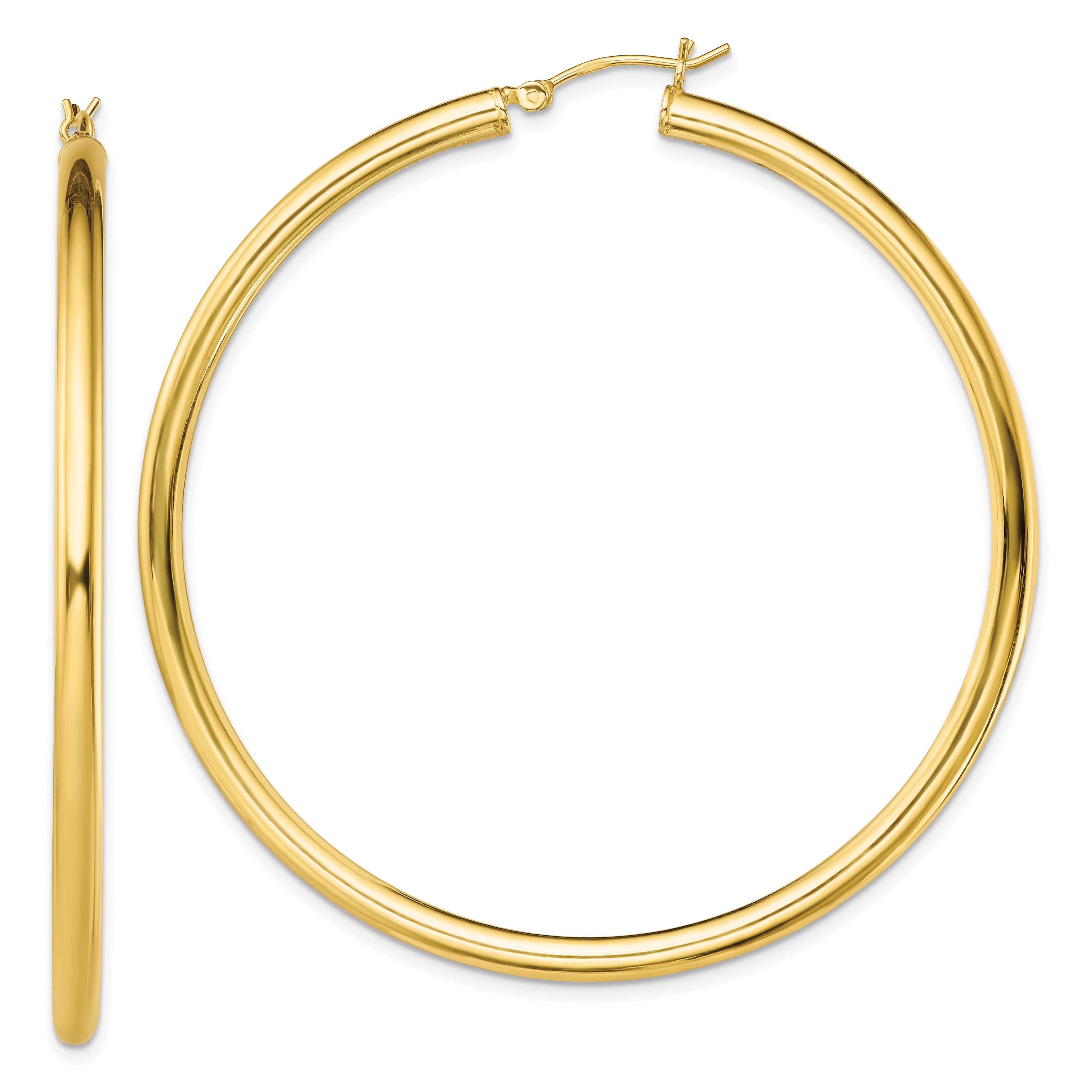 Sterling Silver Gold-Tone Polished 3x60mm Hoop Earrings