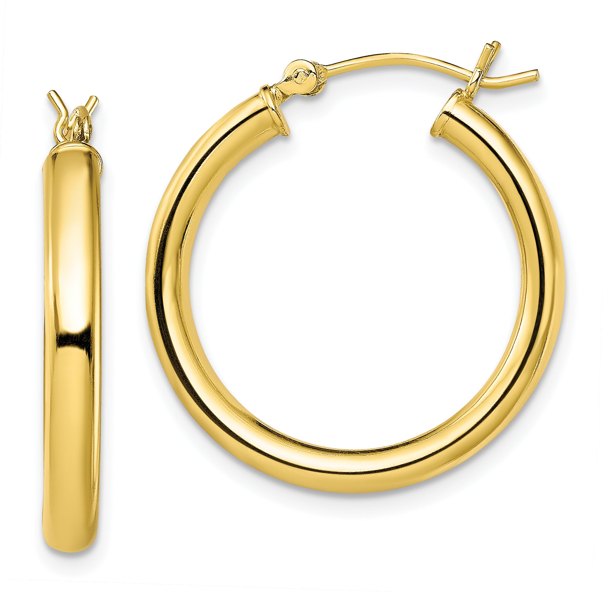 Sterling Silver Gold-Tone Polished 3x25mm Hoop Earrings Main image