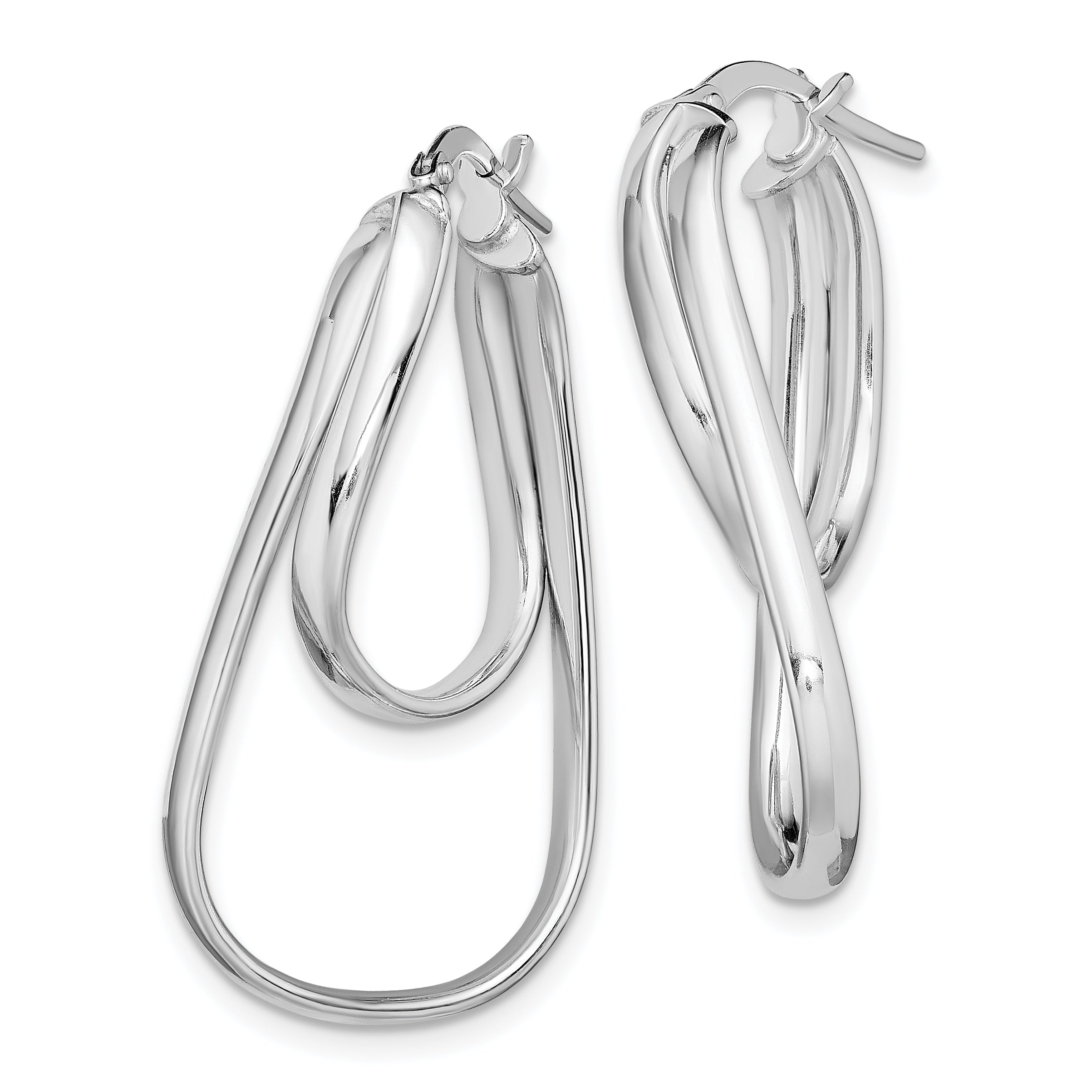 Sterling Silver Rhodium-plated Twisted Double Oval Hoop Earrings Secondary image
