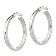 Sterling Silver Polished 4mm Round Hoop Earrings