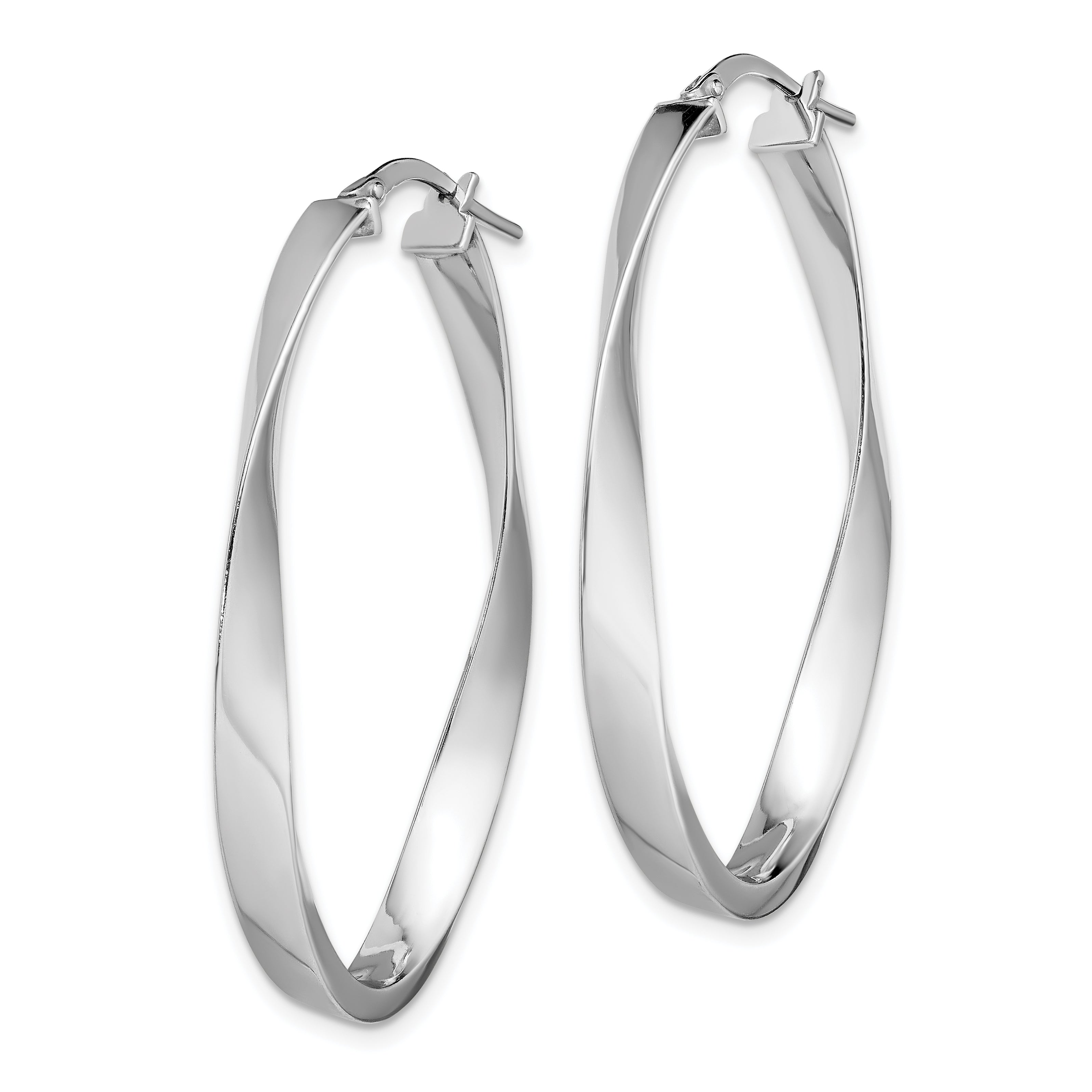Sterling Silver Rhodium-plated Polished & Twisted Oval Hoop Earrings Secondary image