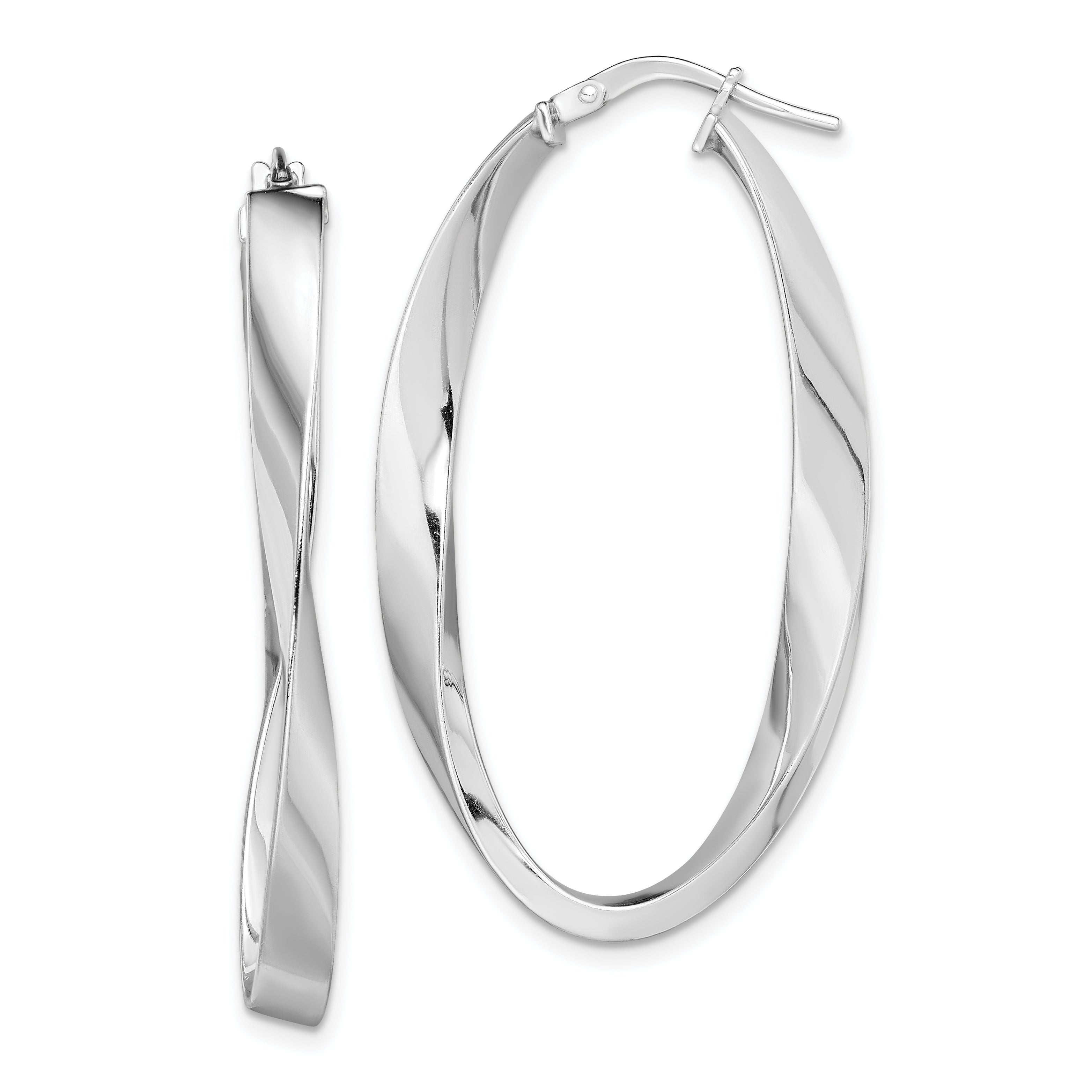 Sterling Silver Rhodium-plated Polished & Twisted Oval Hoop Earrings Main image
