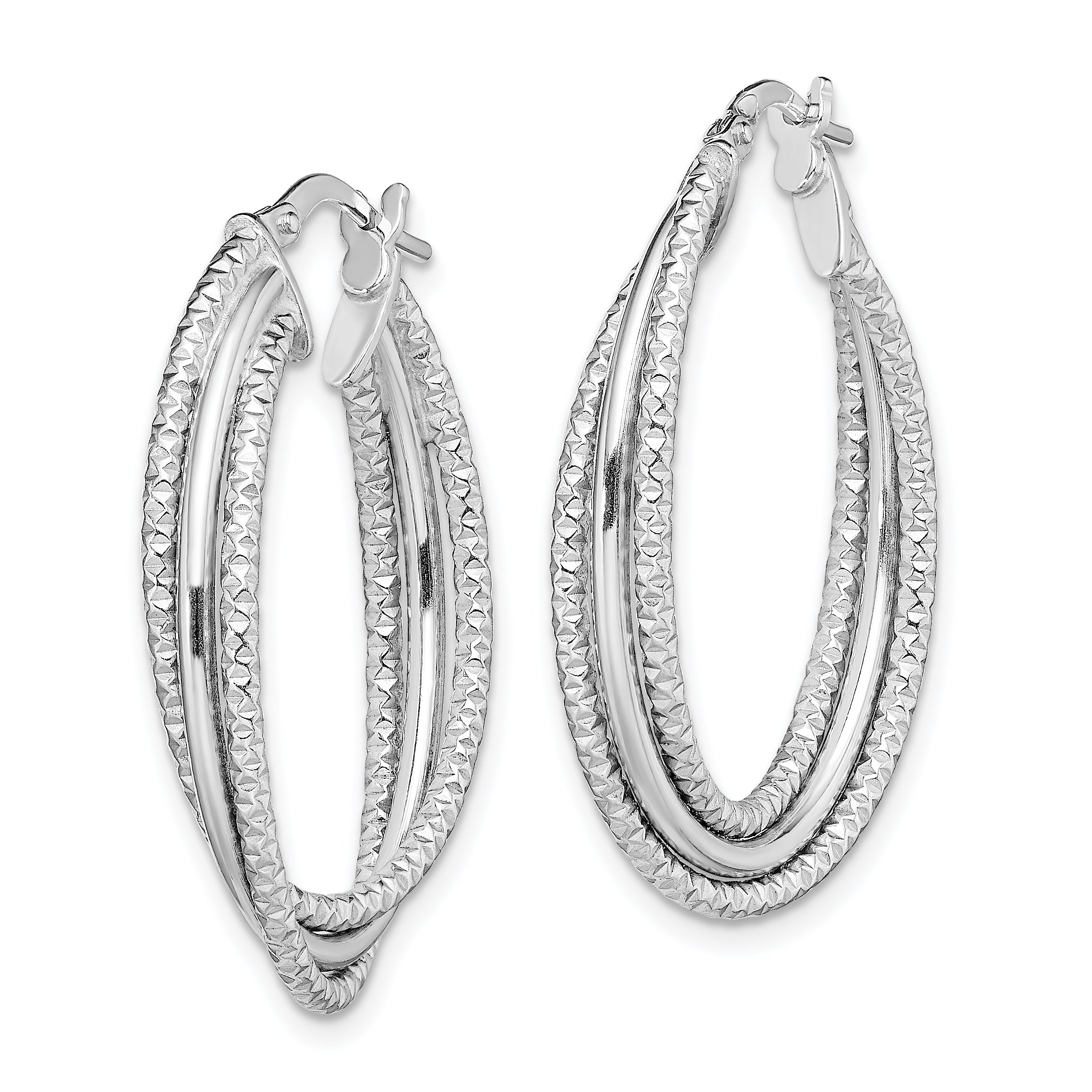 Sterling Silver Rhodium-plated Polished and Textured Triple Hoops Secondary image