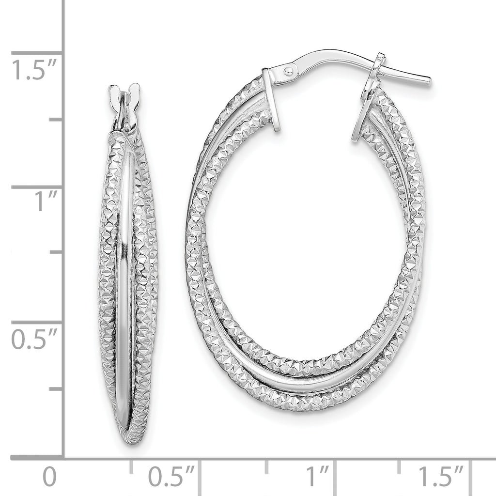 Sterling Silver Rhodium-plated Polished and Textured Triple Hoops