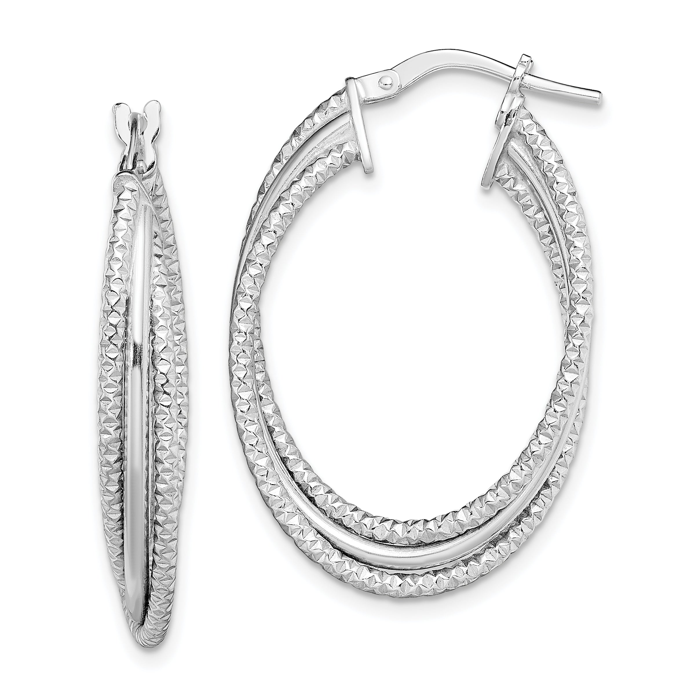 Sterling Silver Rhodium-plated Polished and Textured Triple Hoops Main image