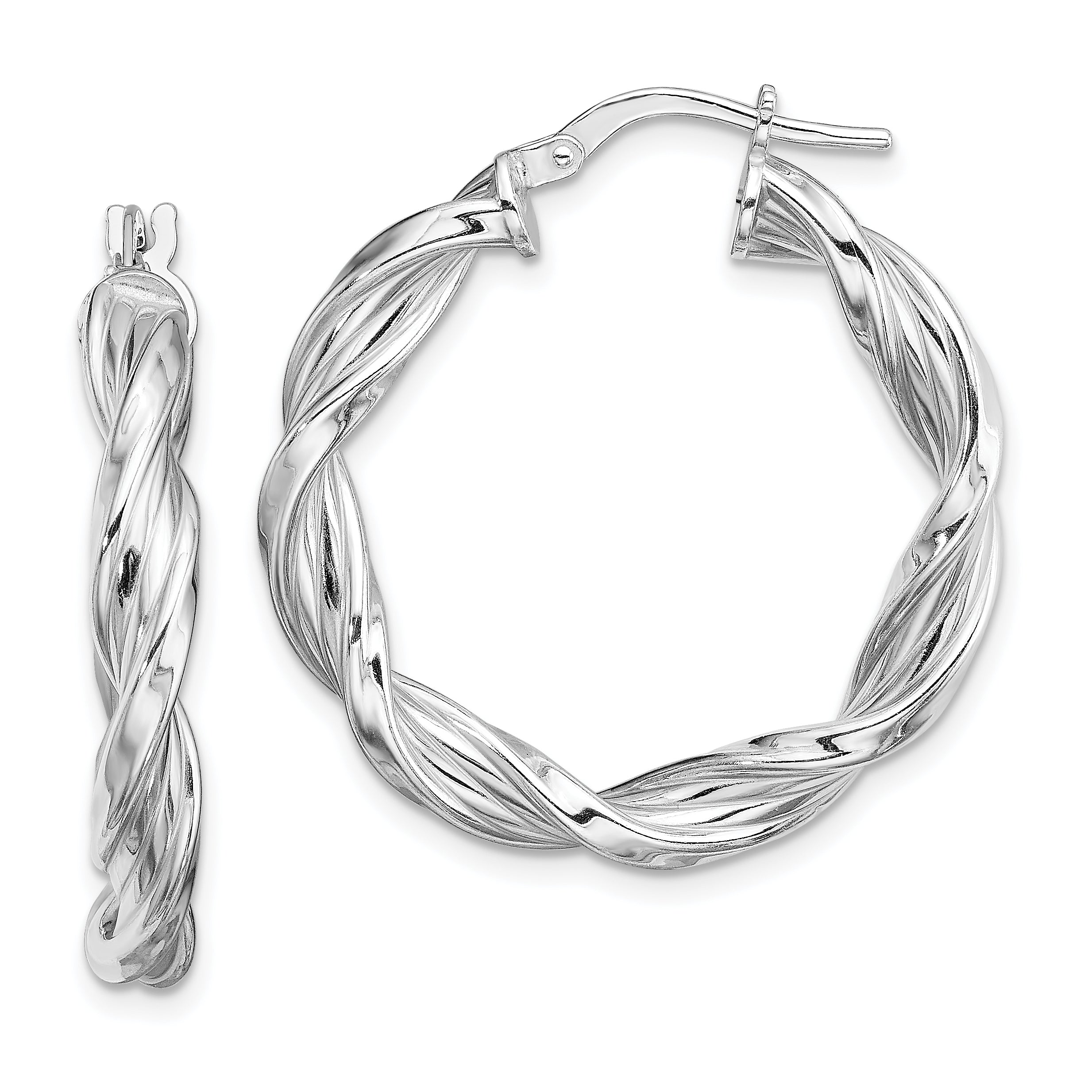Sterling Silver Rhodium-plated 4mm Twisted Hoop Earrings Main image
