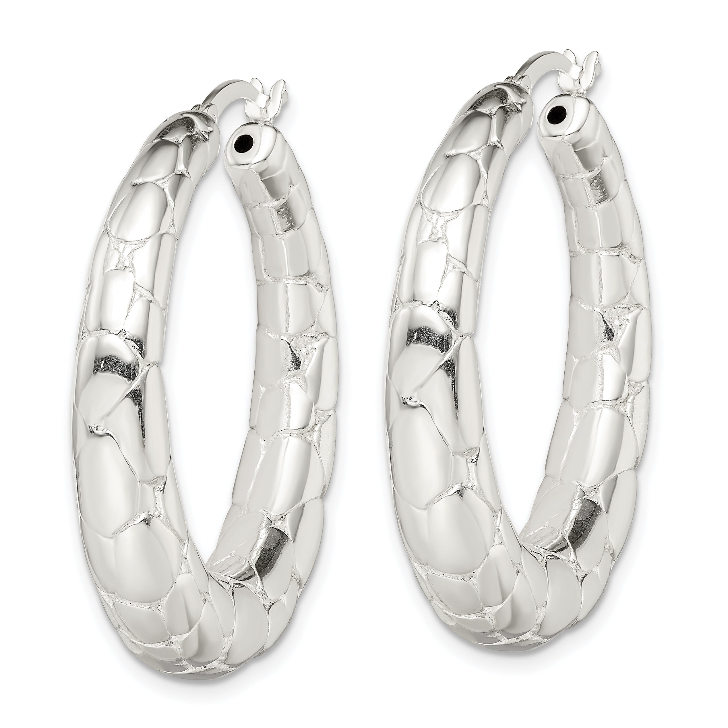 Sterling Silver Polished & Pebbled Round Hoop Earrings Secondary image