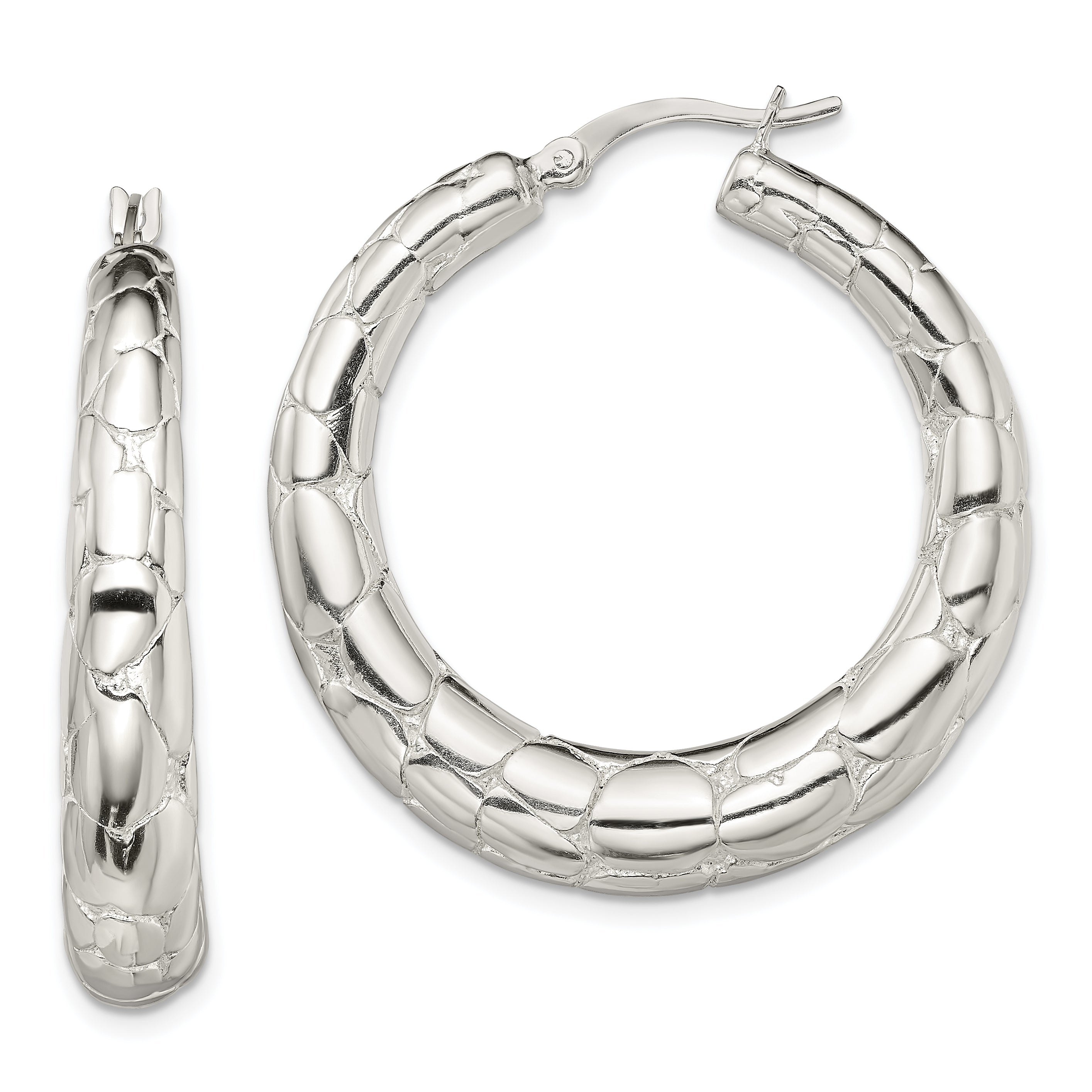 Sterling Silver Polished & Pebbled Round Hoop Earrings Main image
