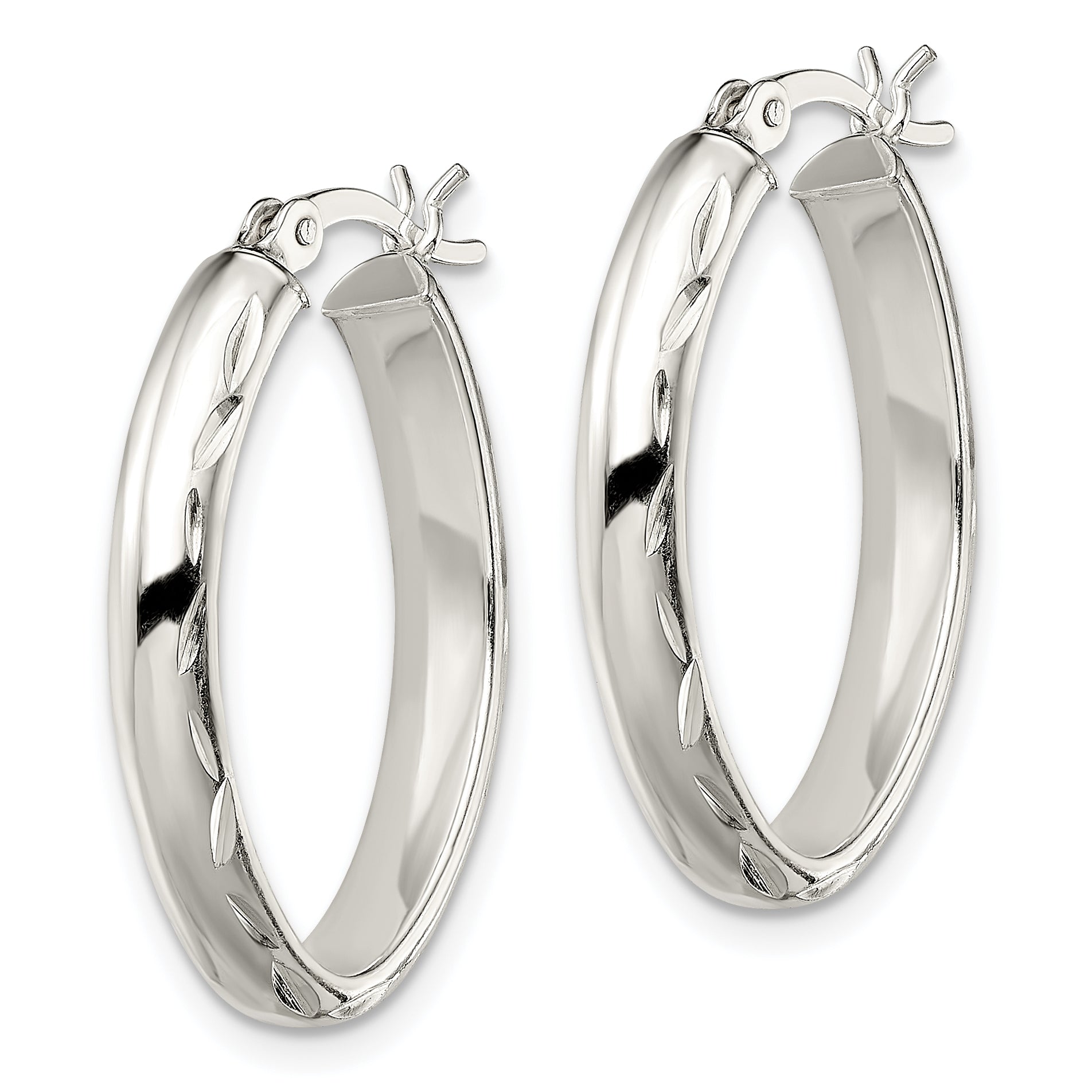 Sterling Silver Polished Diamond-cut Edge 4.25mm Oval Hoop Earrings Secondary image