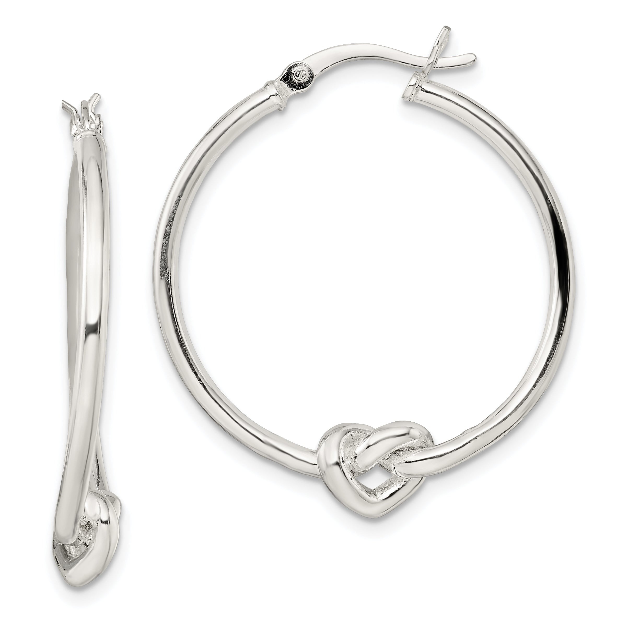 Sterling Silver Polished Heart Knot Round Hoop Earrings Main image