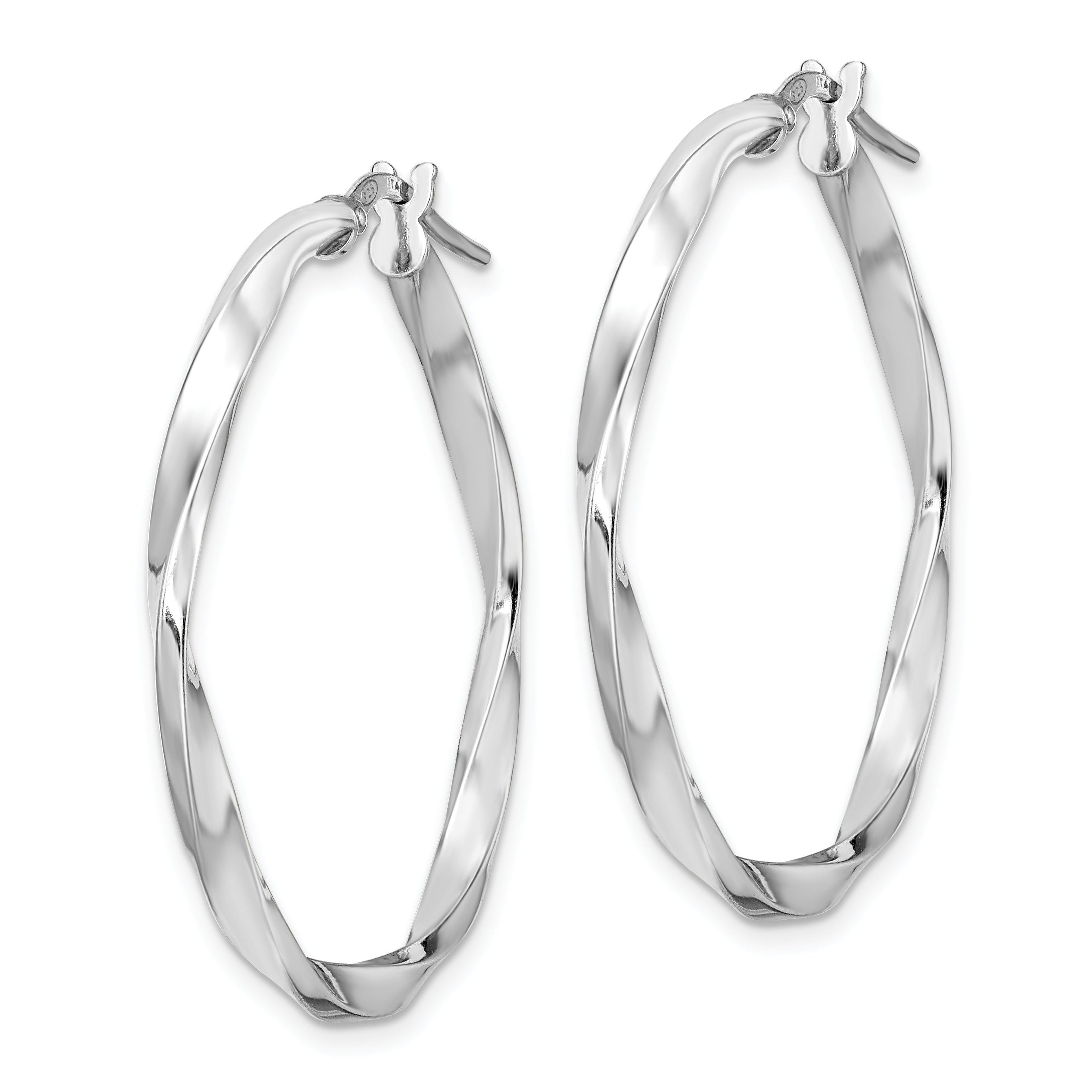 Sterling Silver Rhodium-plated Polished Twisted 2.5x30mm Hoop Earrings Secondary image