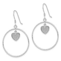 Sterling Silver RH-plated D/C Enamel Glitter Fabric Heart in Circle Earring