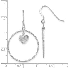 Sterling Silver RH-plated D/C Enamel Glitter Fabric Heart in Circle Earring