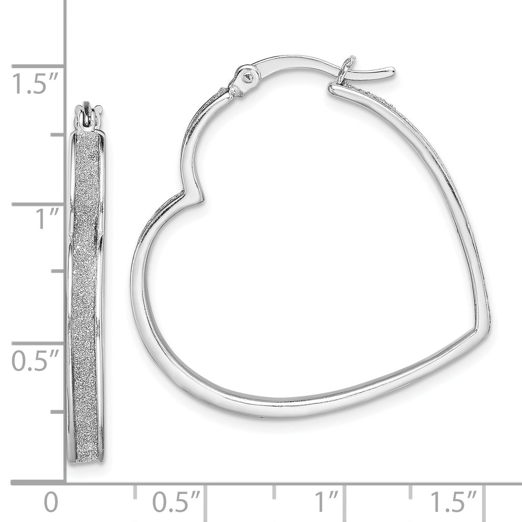 Sterling Silver RH-plated Enamel Glitter Fabric Heart Shaped Hoop Earrings