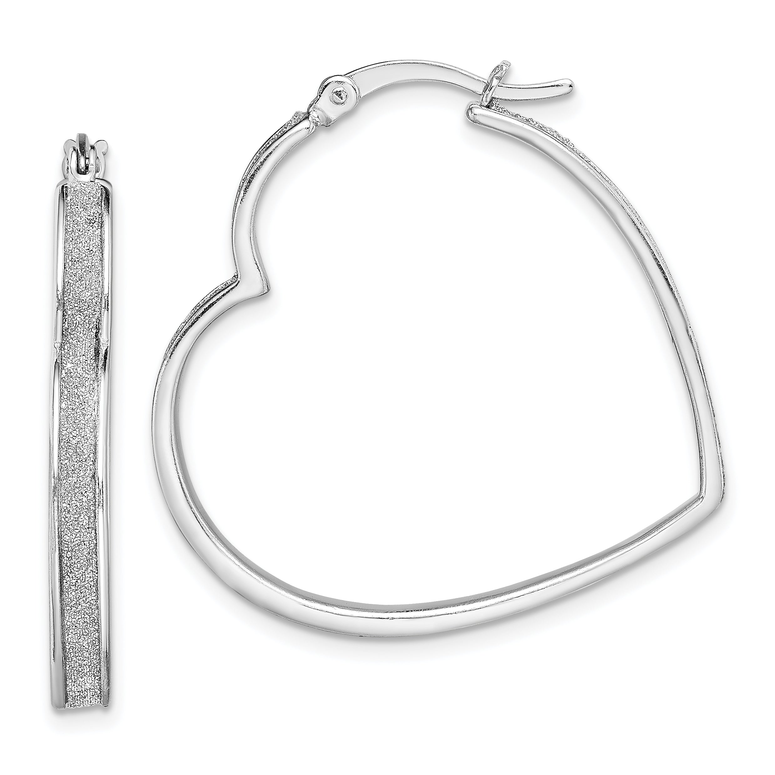 Sterling Silver RH-plated Enamel Glitter Fabric Heart Shaped Hoop Earrings Main image