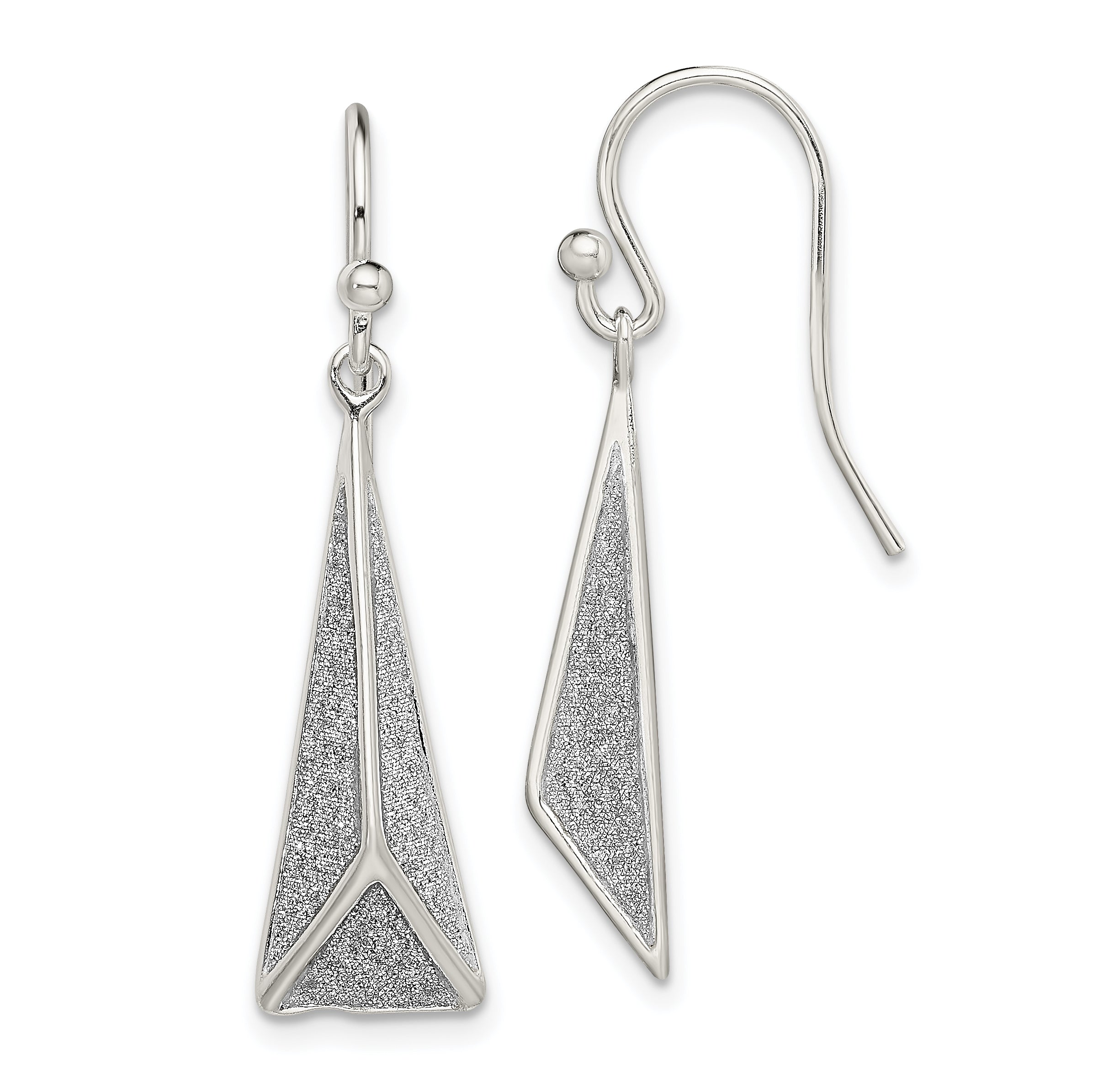 Sterling Silver Polished Enamel Glitter Fabric Triangle Dangle Earrings