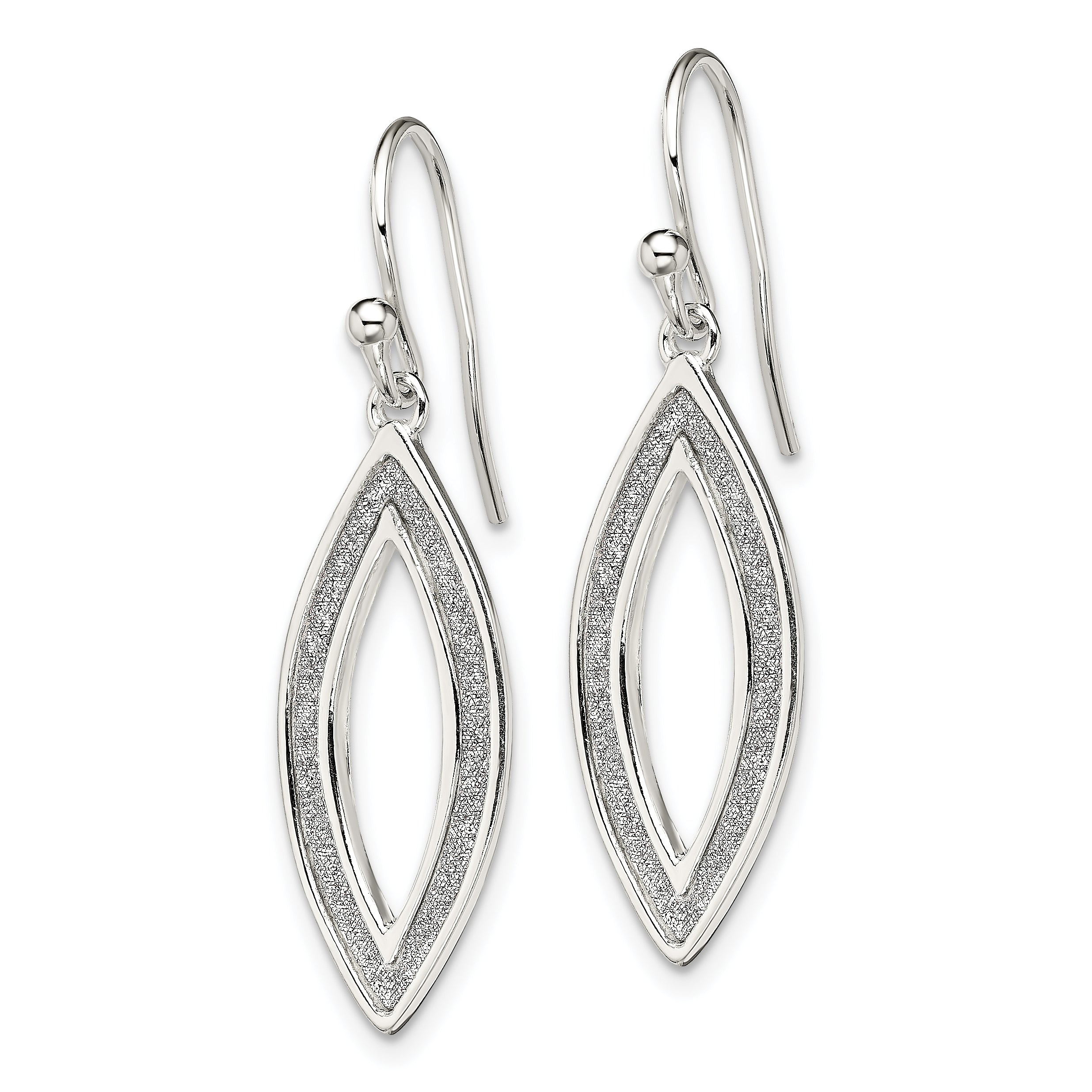 Sterling Silver Polished Enamel Glitter Fabric Marquise Dangle Earrings