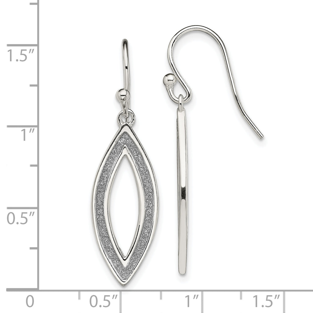 Sterling Silver Polished Enamel Glitter Fabric Marquise Dangle Earrings