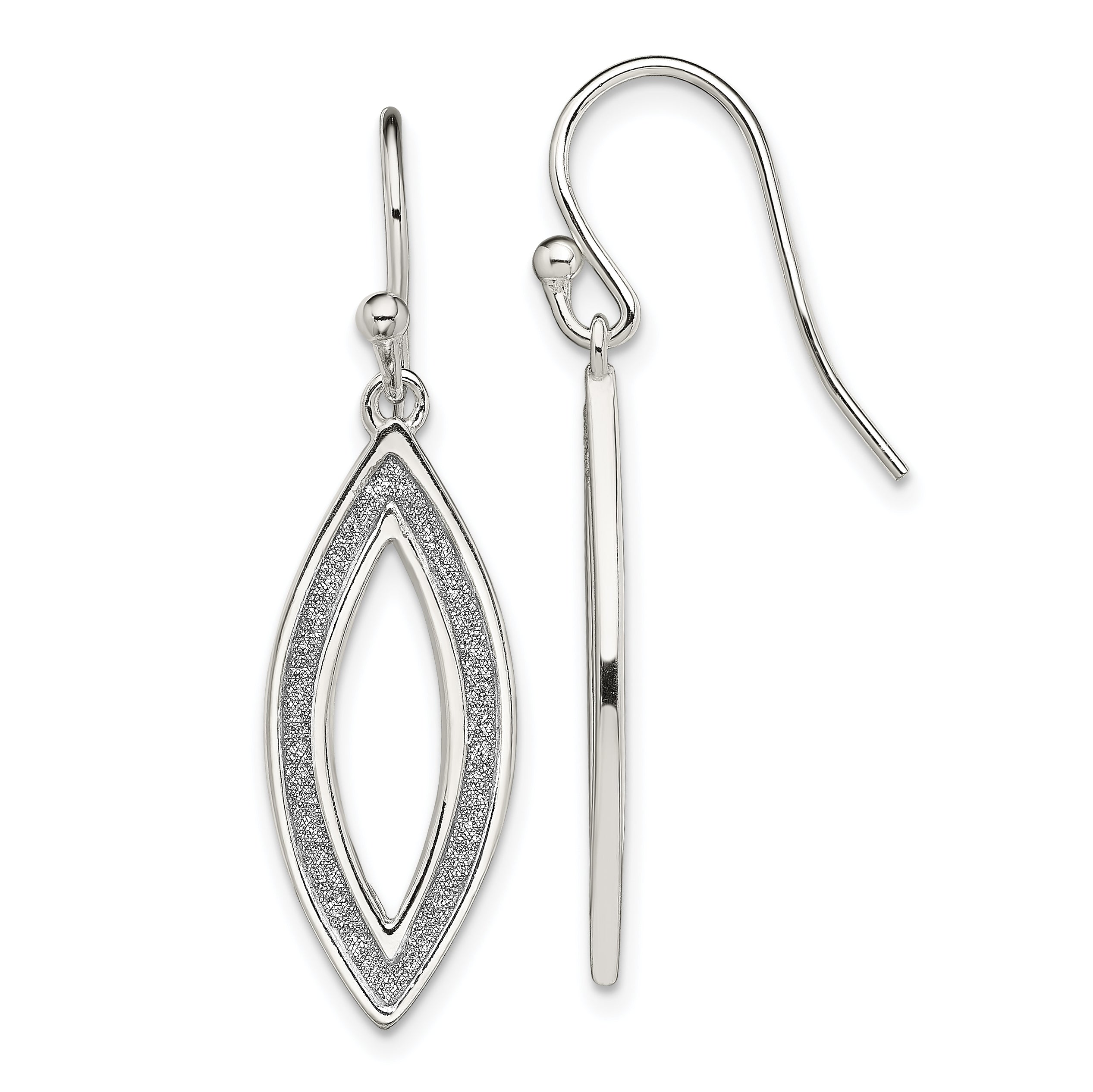 Sterling Silver Polished Enamel Glitter Fabric Marquise Dangle Earrings Main image