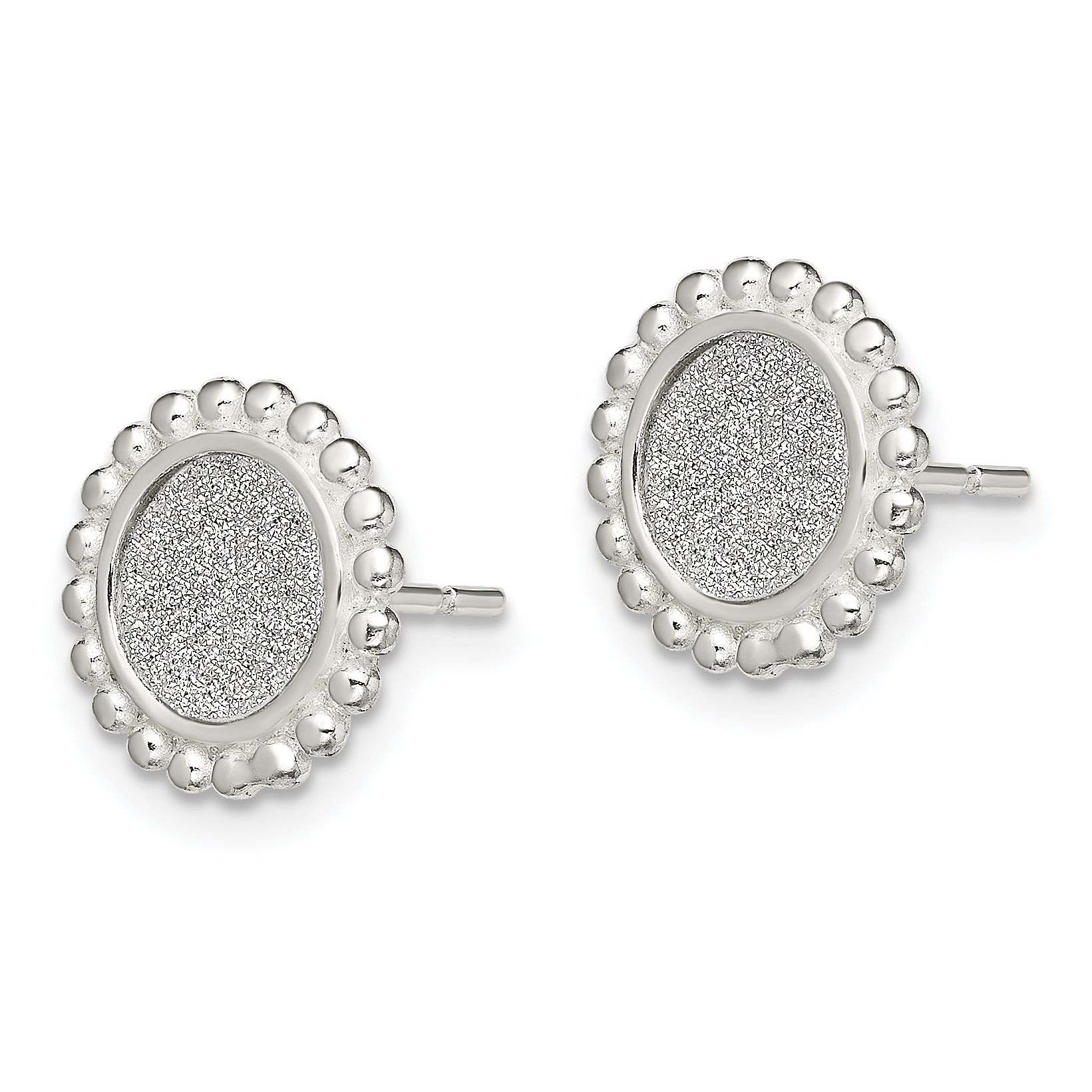Sterling Silver Polished & Beaded Enamel Glitter Fabric Round Post Earrings Secondary image