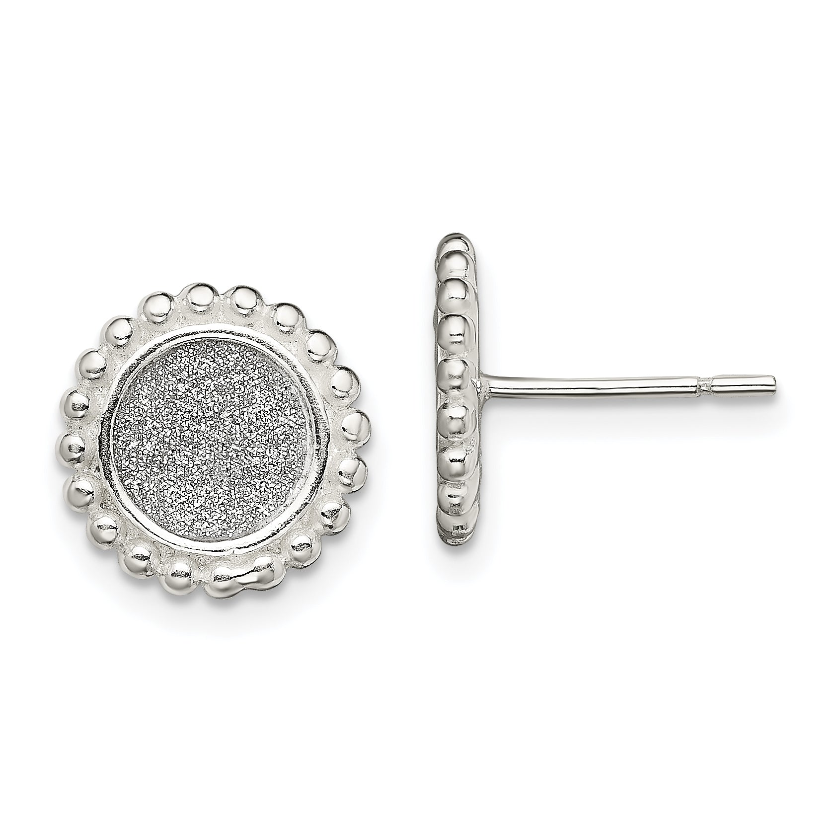 Sterling Silver Polished & Beaded Enamel Glitter Fabric Round Post Earrings Main image