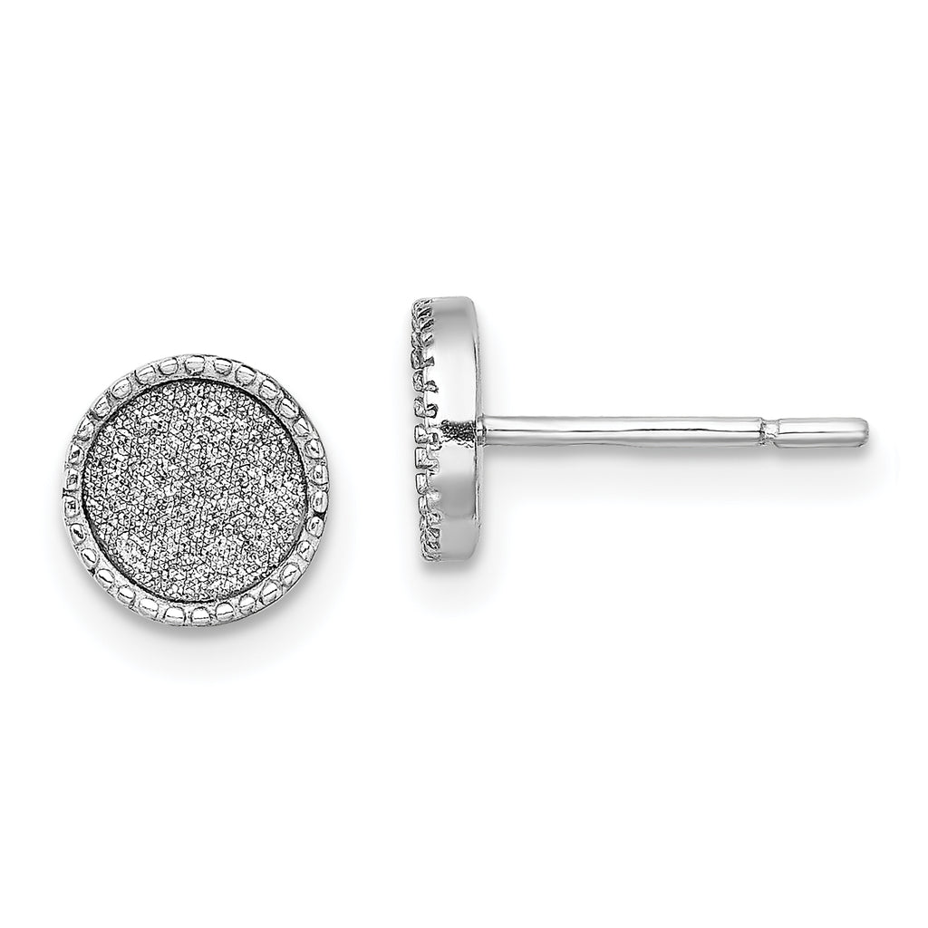 Sterling Silver Rhodium-plated Enamel Glitter Fabric Round Post Earrings