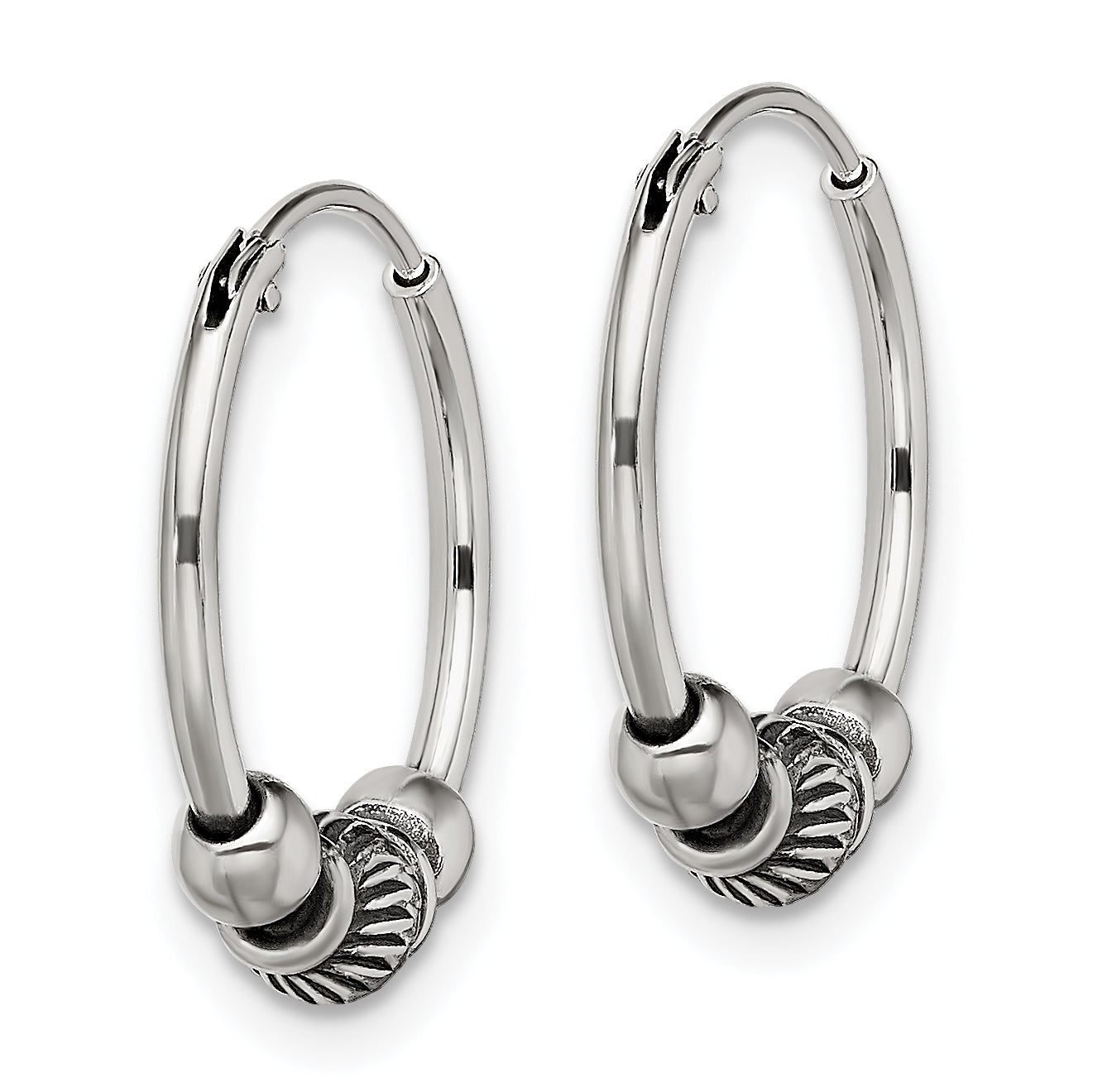 Sterling Silver Antiqued Beaded Endless Hoop Earrings Secondary image