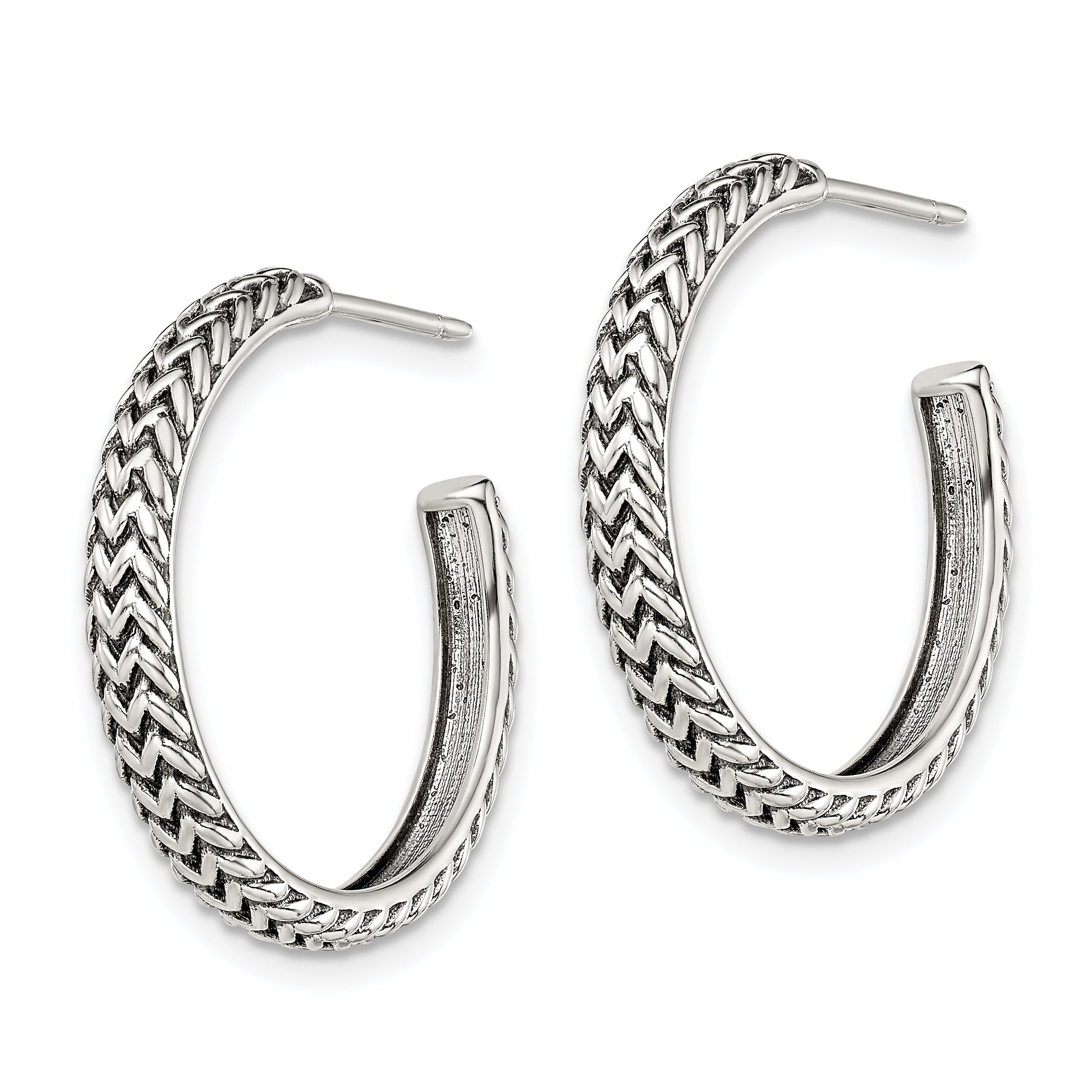 Sterling Silver Antiqued Large Zig Zag Hoop Post Earrings Secondary image