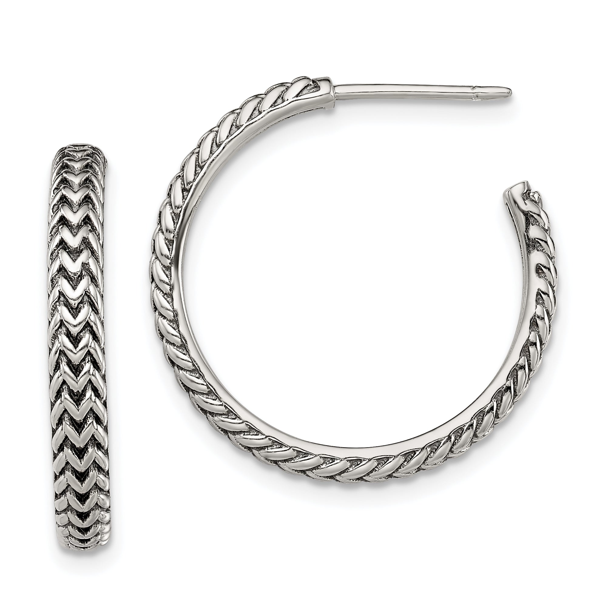 Sterling Silver Antiqued Large Zig Zag Hoop Post Earrings Main image