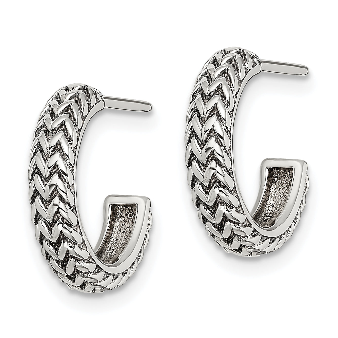 Sterling Silver Antiqued Small ZigZag Hoop Post Earrings Secondary image
