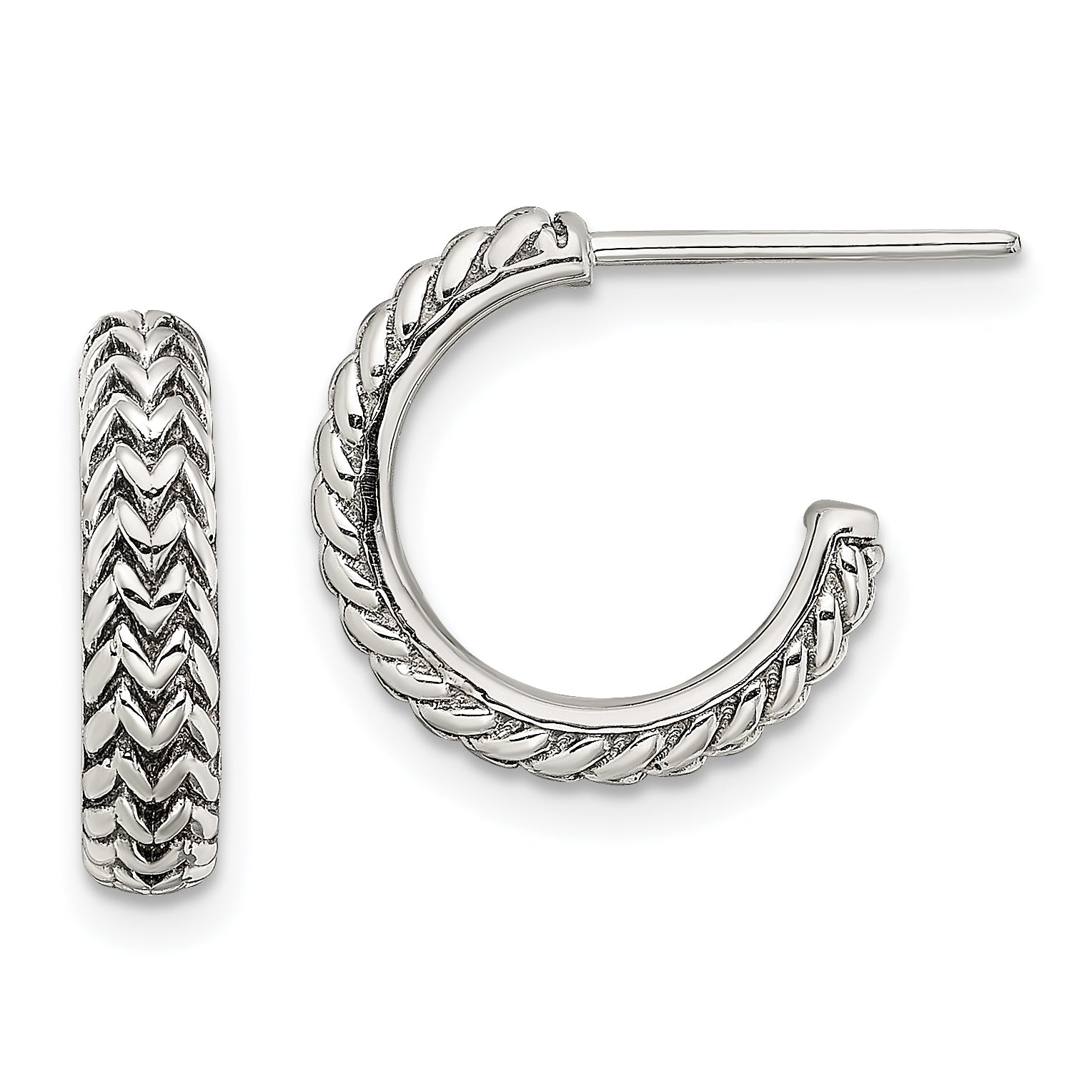 Sterling Silver Antiqued Small ZigZag Hoop Post Earrings Main image