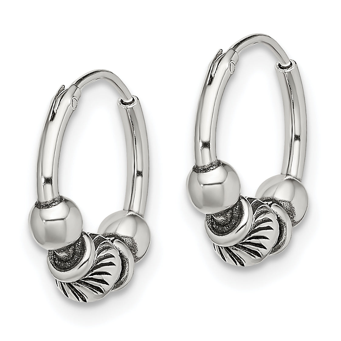 Sterling Silver Antiqued Beaded Endless Hoop Earrings Secondary image