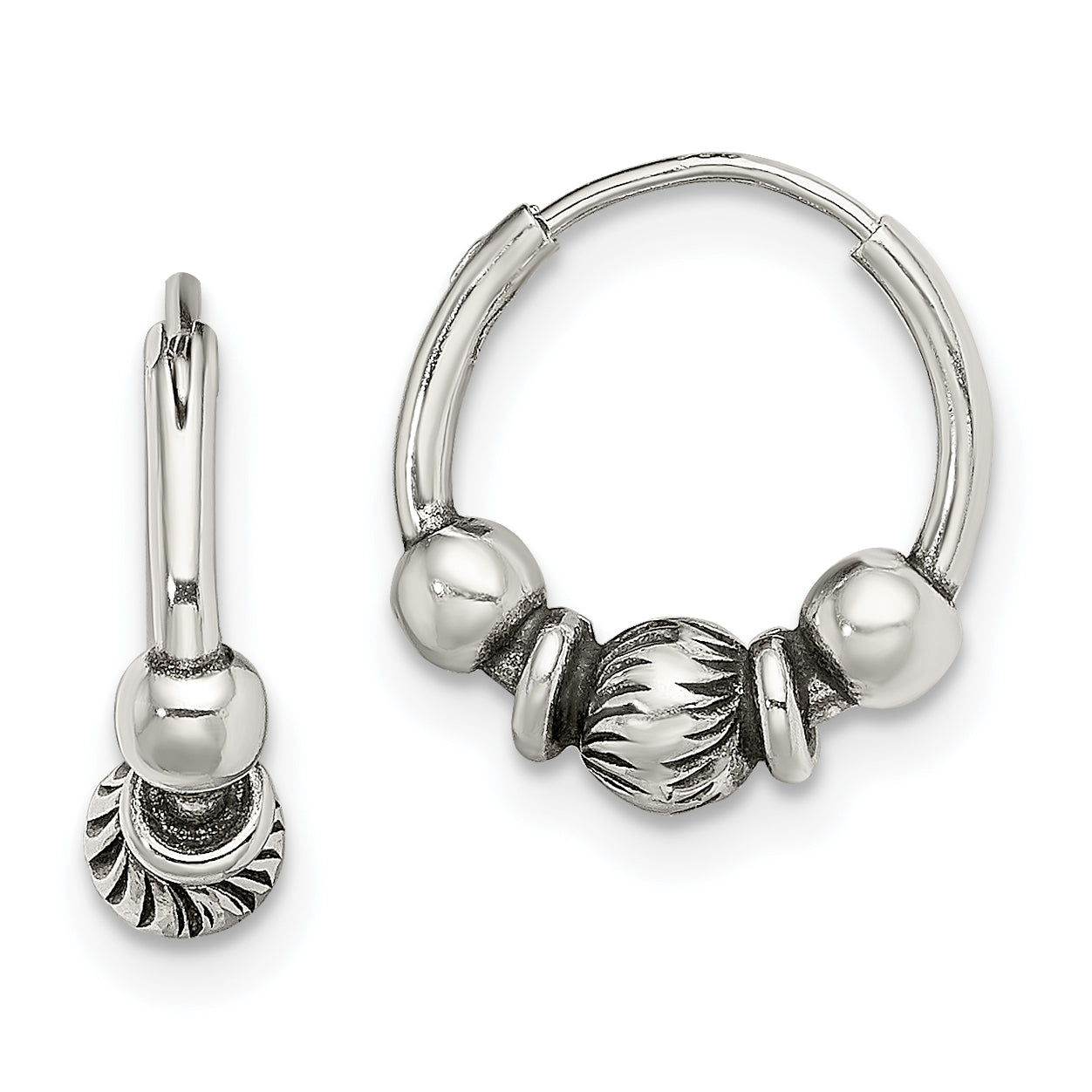 Sterling Silver Antiqued Beaded Endless Hoop Earrings Main image