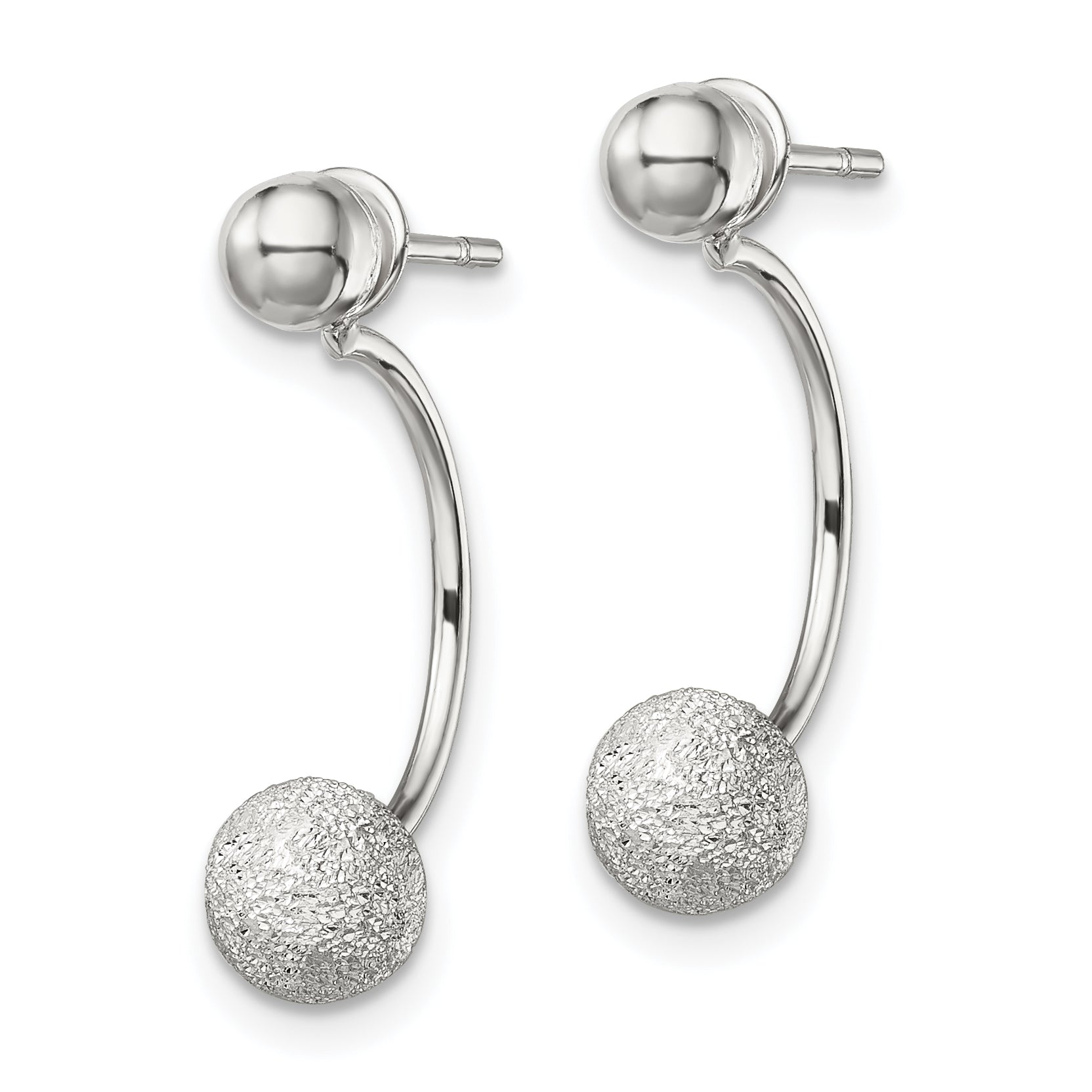 Sterling Silver Polished Laser-cut Bead Jackets w/Button Earrings
