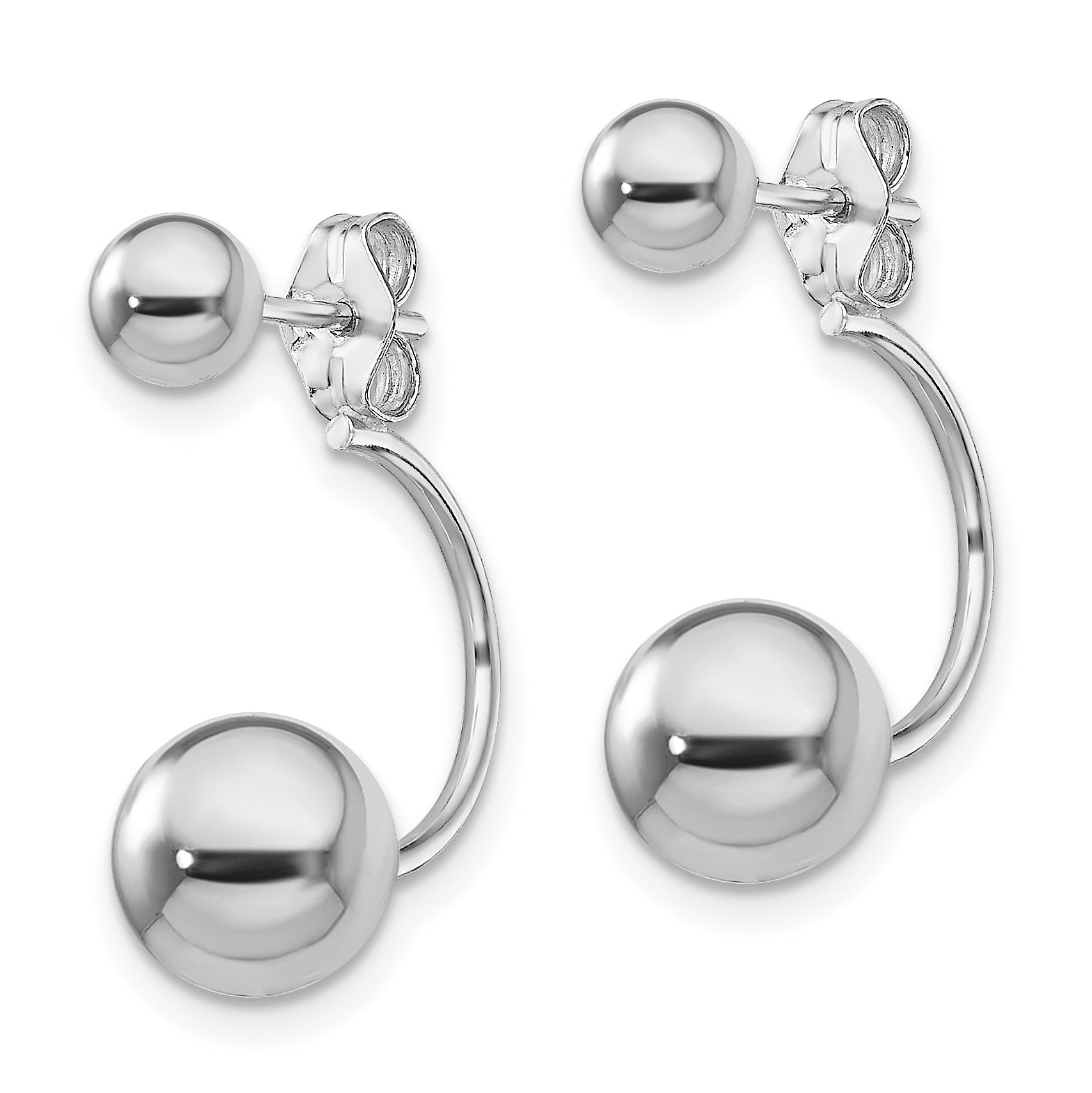 Sterling Silver Rhodium-plated Front and Back Ball Post Earrings Secondary image