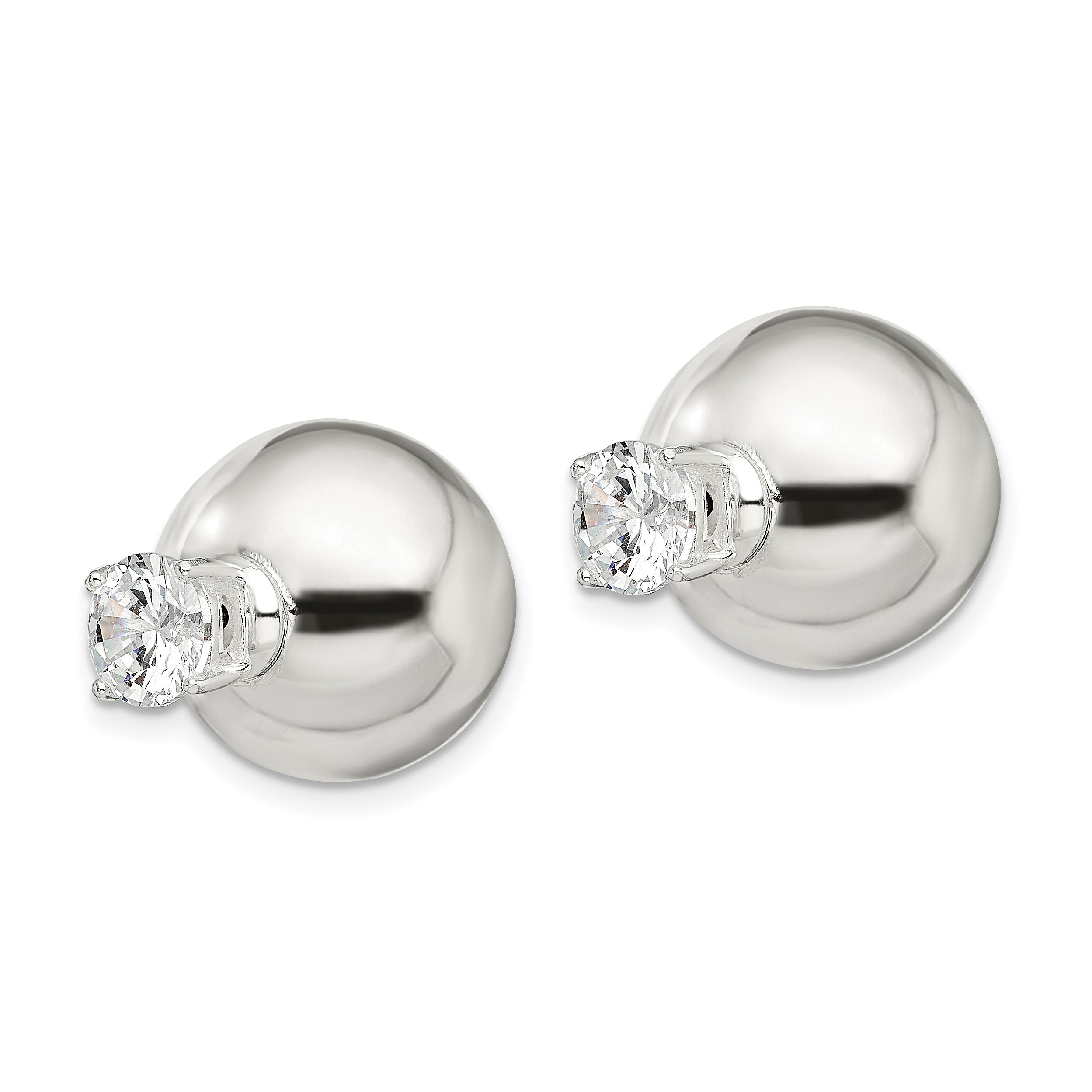 Sterling Silver Polished w/6mm CZ Front Back Post Earrings Secondary image