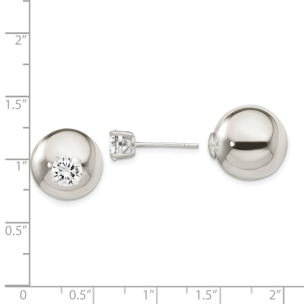 Sterling Silver Polished w/6mm CZ Front Back Post Earrings