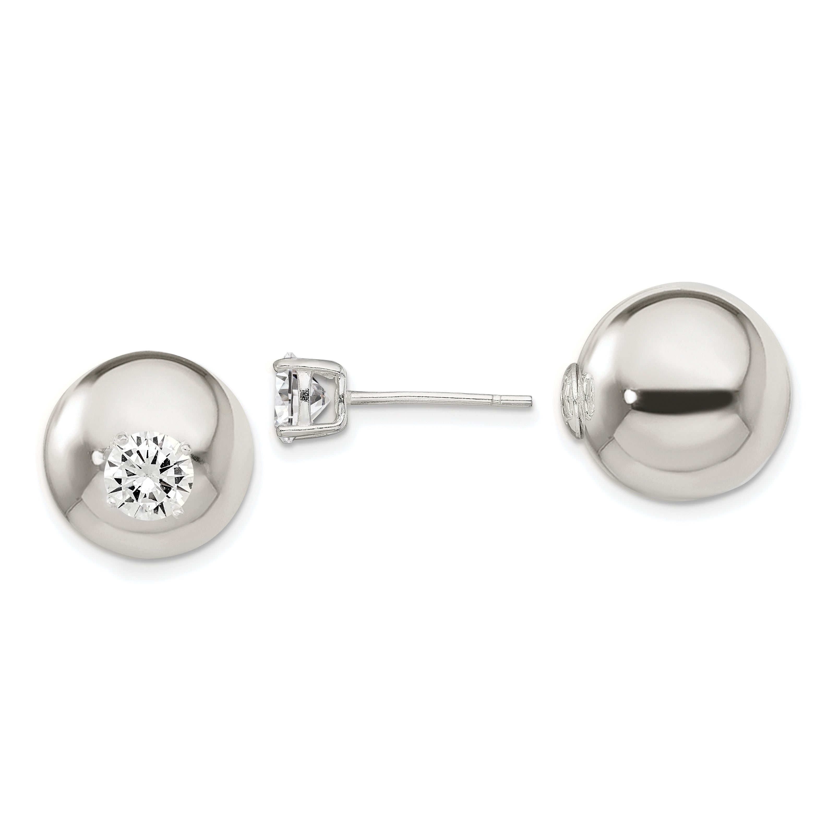 Sterling Silver Polished w/6mm CZ Front Back Post Earrings Main image