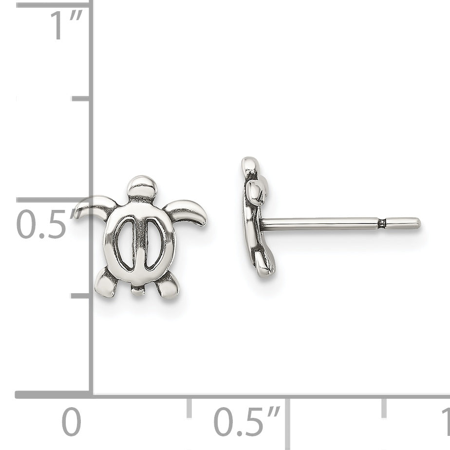 Sterling Silver Antiqued Turtle Post Earrings