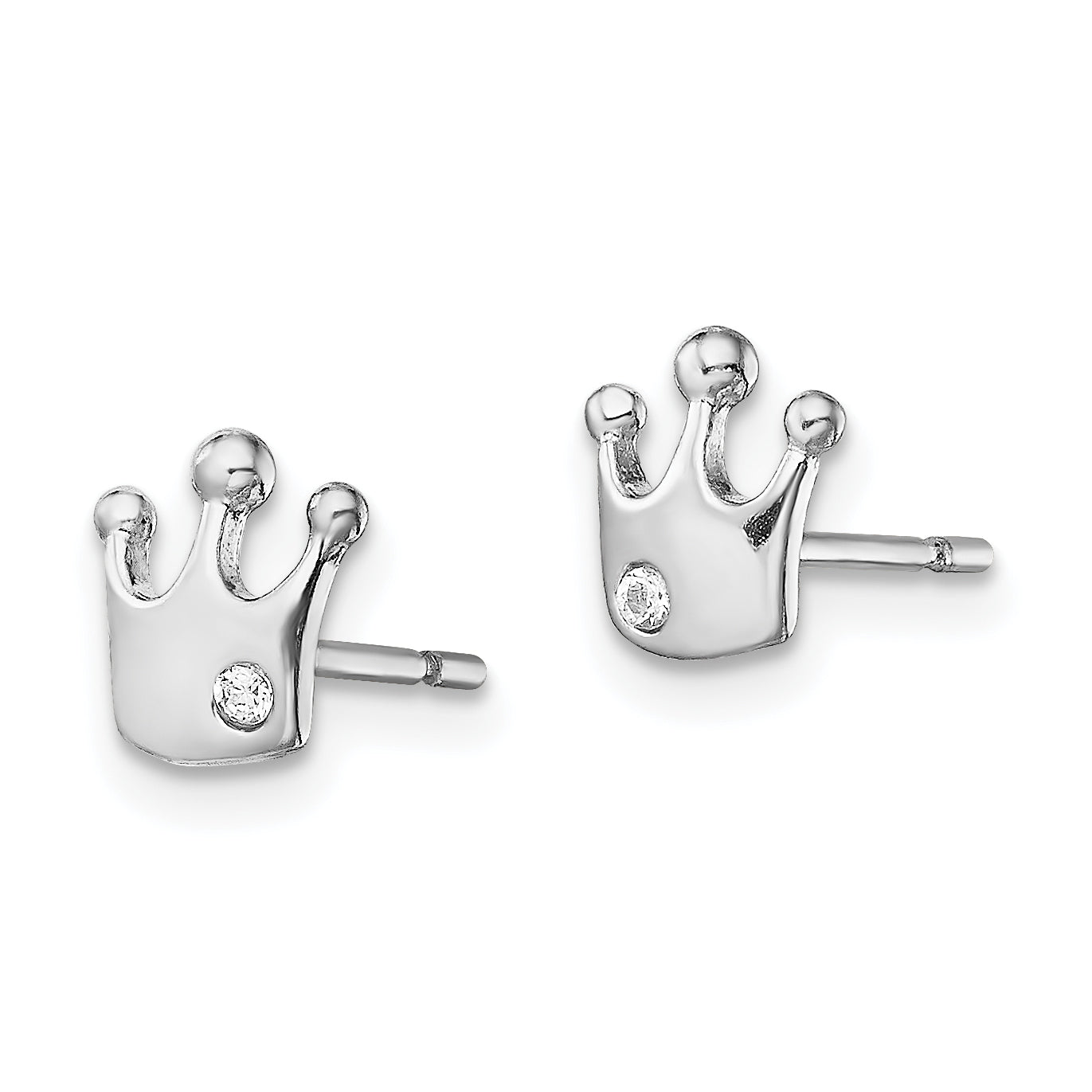 Sterling Silver Rhodium-plated CZ Crown Post Earrings Secondary image