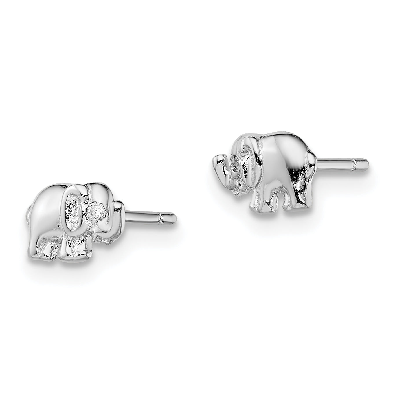 Sterling Silver Rhodium-plated CZ Elephant Post Earrings Secondary image