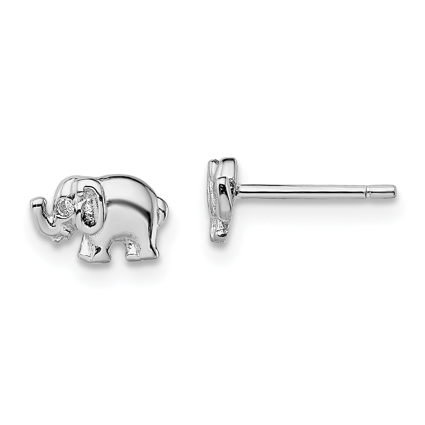 Sterling Silver Rhodium-plated CZ Elephant Post Earrings Main image