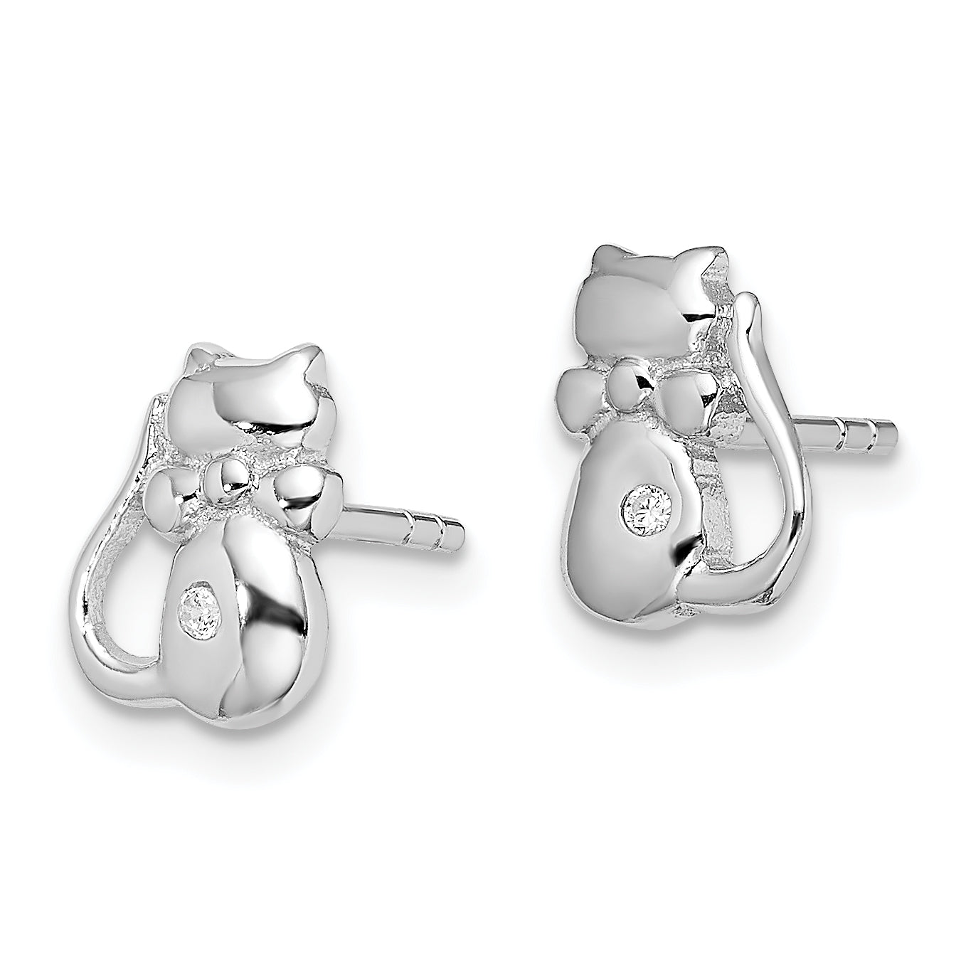 Sterling Silver Rhodium-plated CZ Cat Post Earrings Secondary image