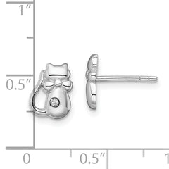 Sterling Silver Rhodium-plated CZ Cat Post Earrings