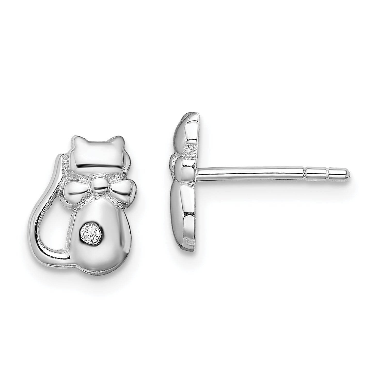 Sterling Silver Rhodium-plated CZ Cat Post Earrings Main image