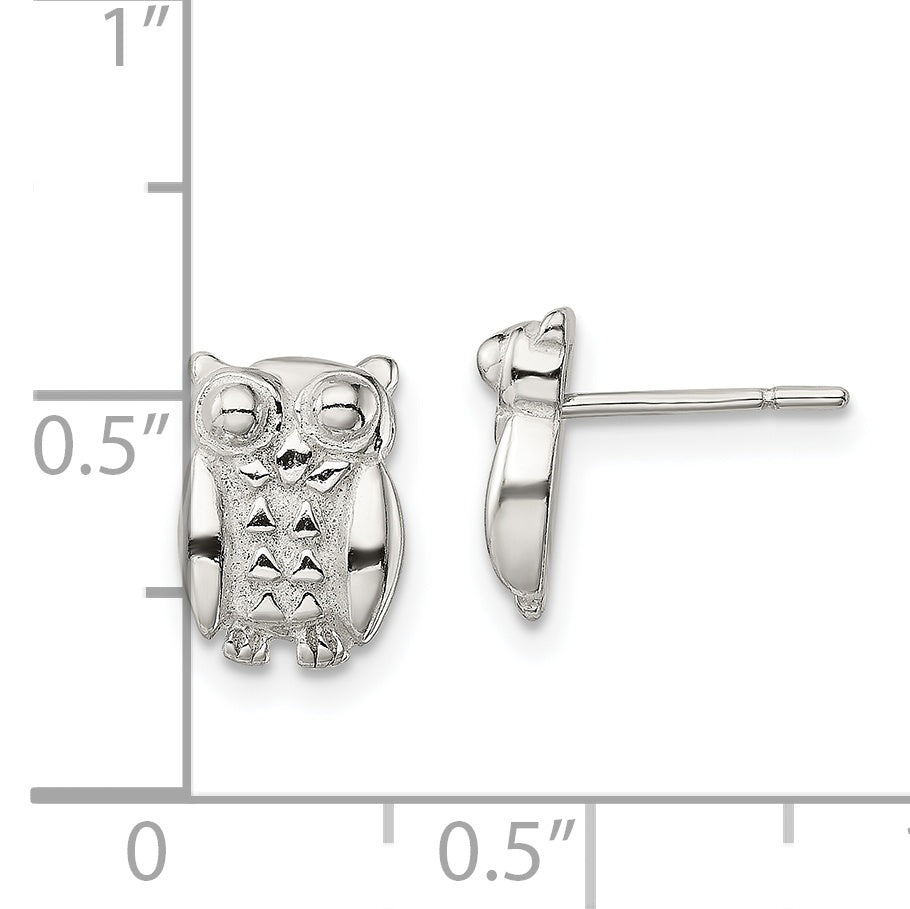 Sterling Silver Polished Owl Post Earrings